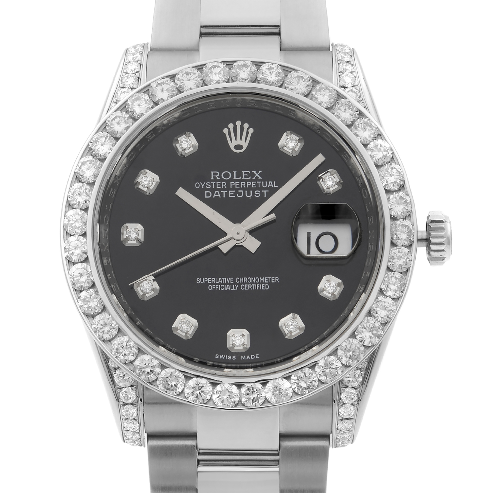 rolex datejust black dial with diamonds