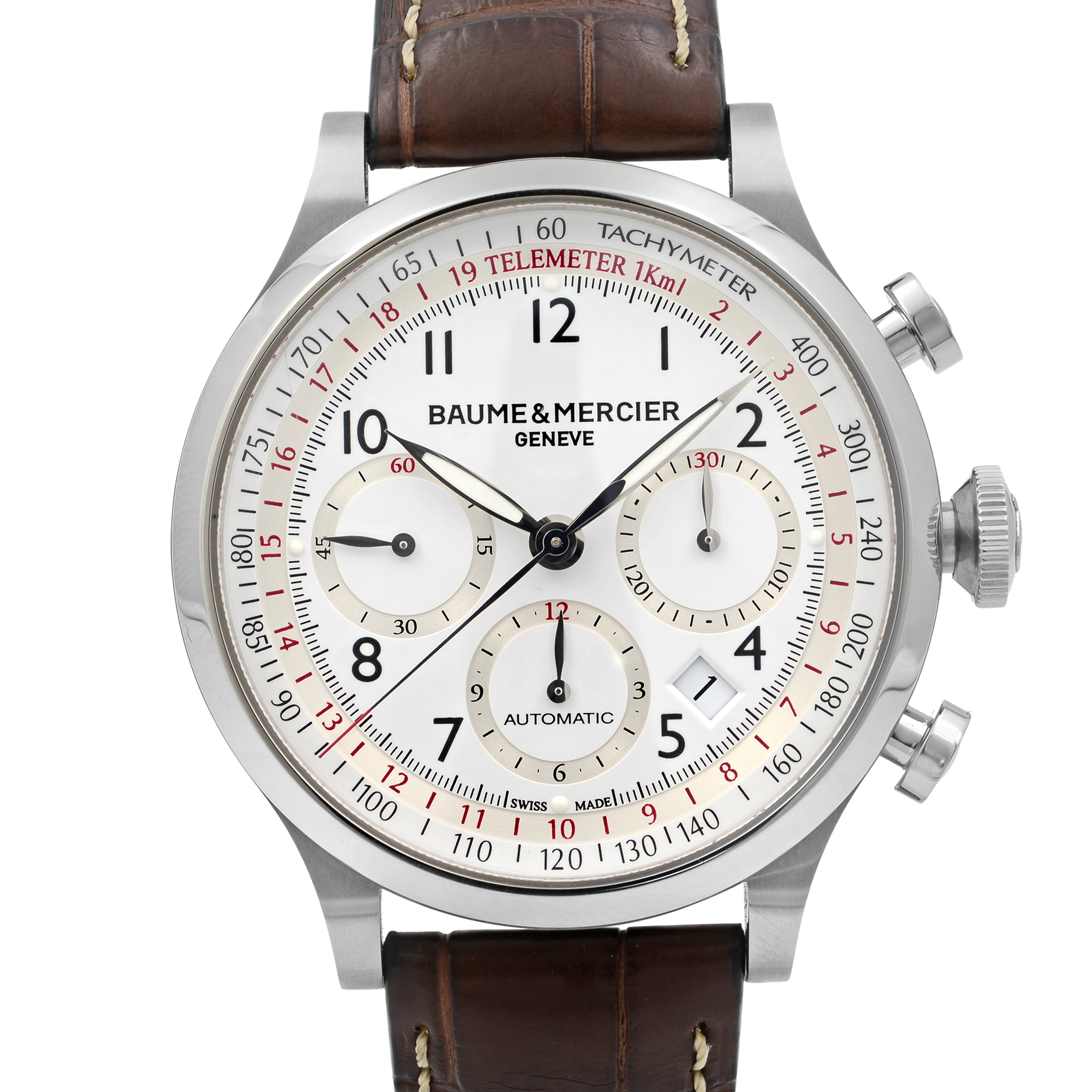 Baume Et Mercier Capeland Steel White Arabic Dial Automatic Mens Watch ...