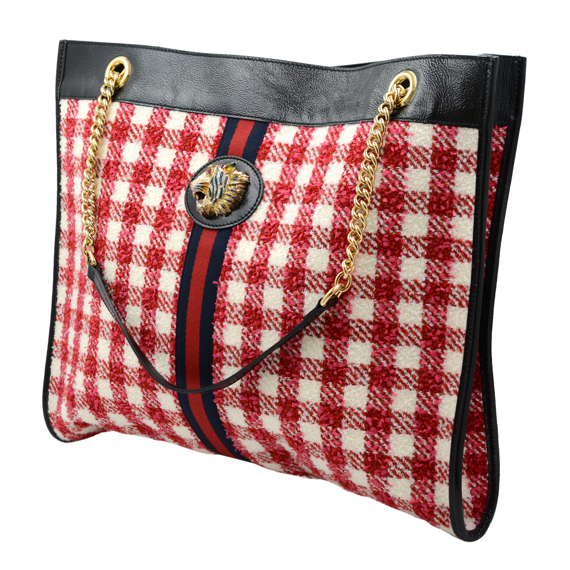 Gucci Gg Rajah Red and White Tweed Chain Large Tote Bag 537219 | eBay