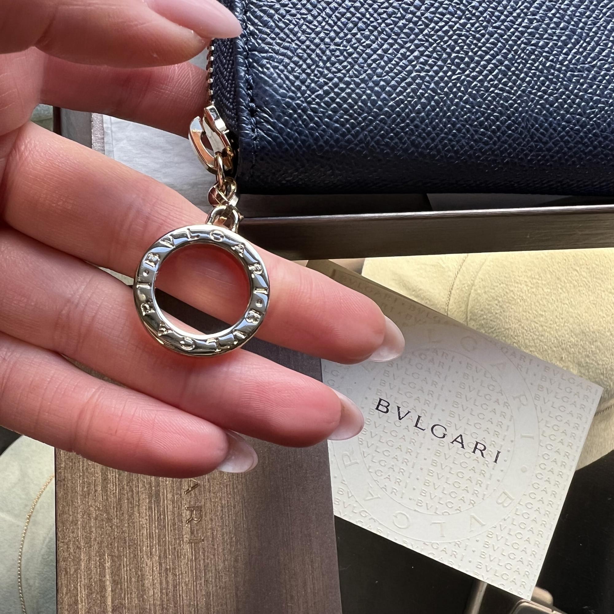 Bvlgari Indigo Topaz Bright Grain Calf Leather Zip Around Ladies