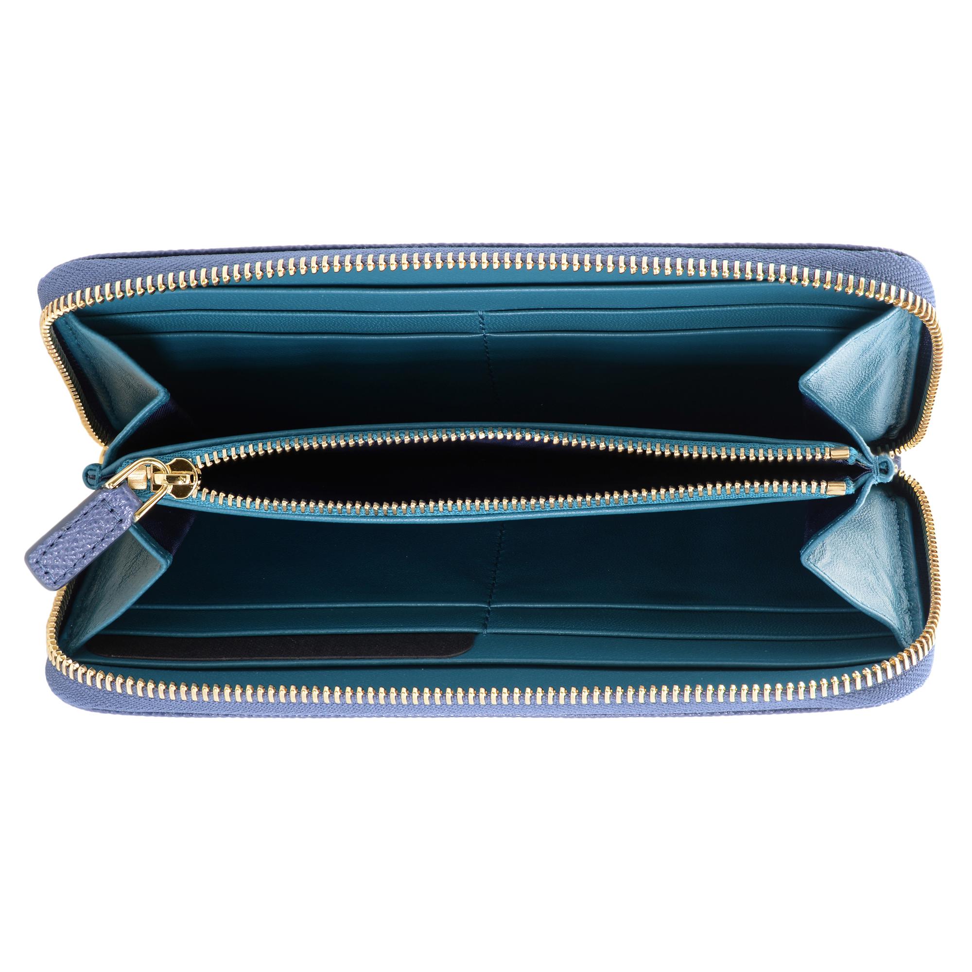 Bvlgari Indigo Topaz Bright Grain Calf Leather Zip Around  display picture 1