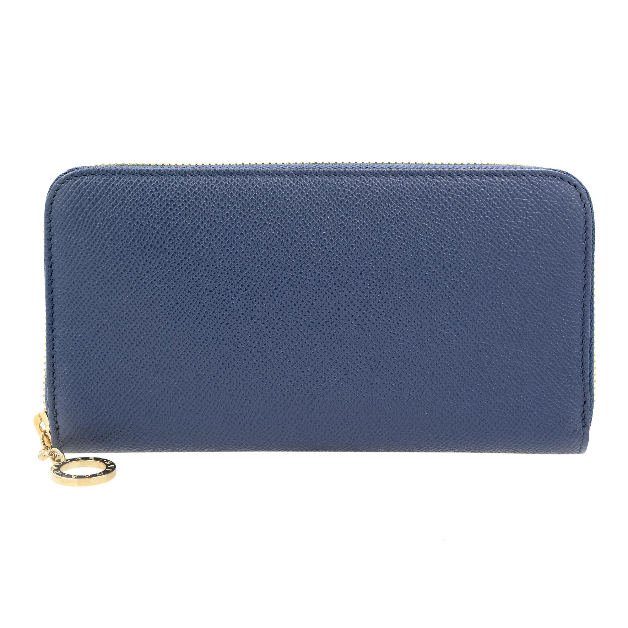 Bvlgari Indigo Topaz Bright Grain Calf Leather Zip Around Ladies