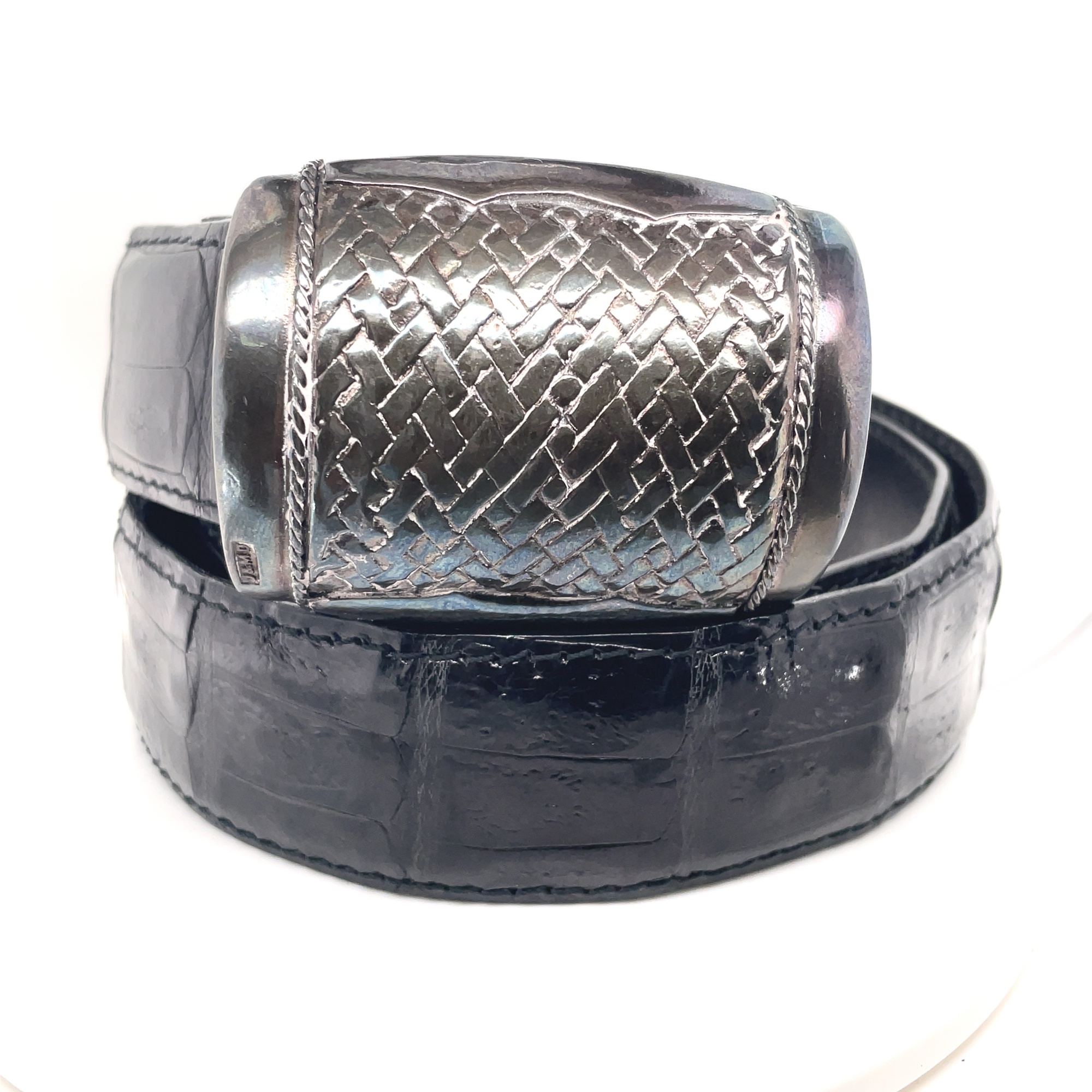 J&M Davidson Black Shiny Mens Leather Buckle Belt Silver Tone | eBay