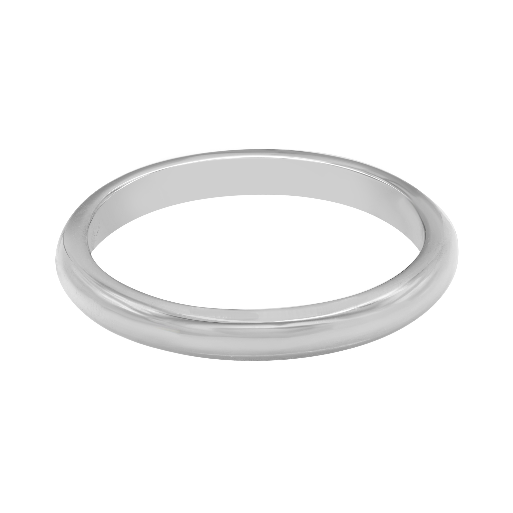 An image of a Bvlgari Fedi unisex wedding adult platinum ring without stones, displayed in a close-up, top-down view. The ring is centered in the frame and shown from a slight angle, revealing its circular shape and smooth, polished surface. The background is a solid, neutral color, which accentuates the ring's metallic luster. Excellent pre-owned condition.