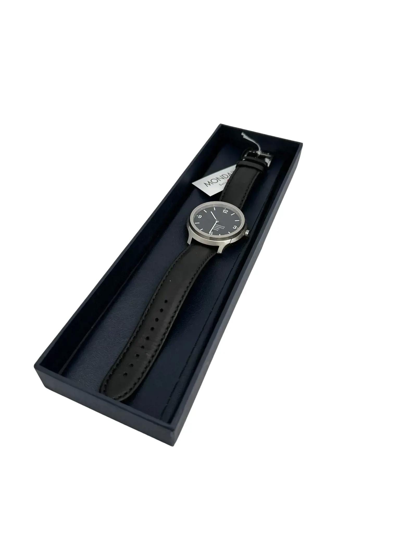  Full View Box, Documents and Mondaine MH1.B1220.LB With Watch In The Image 