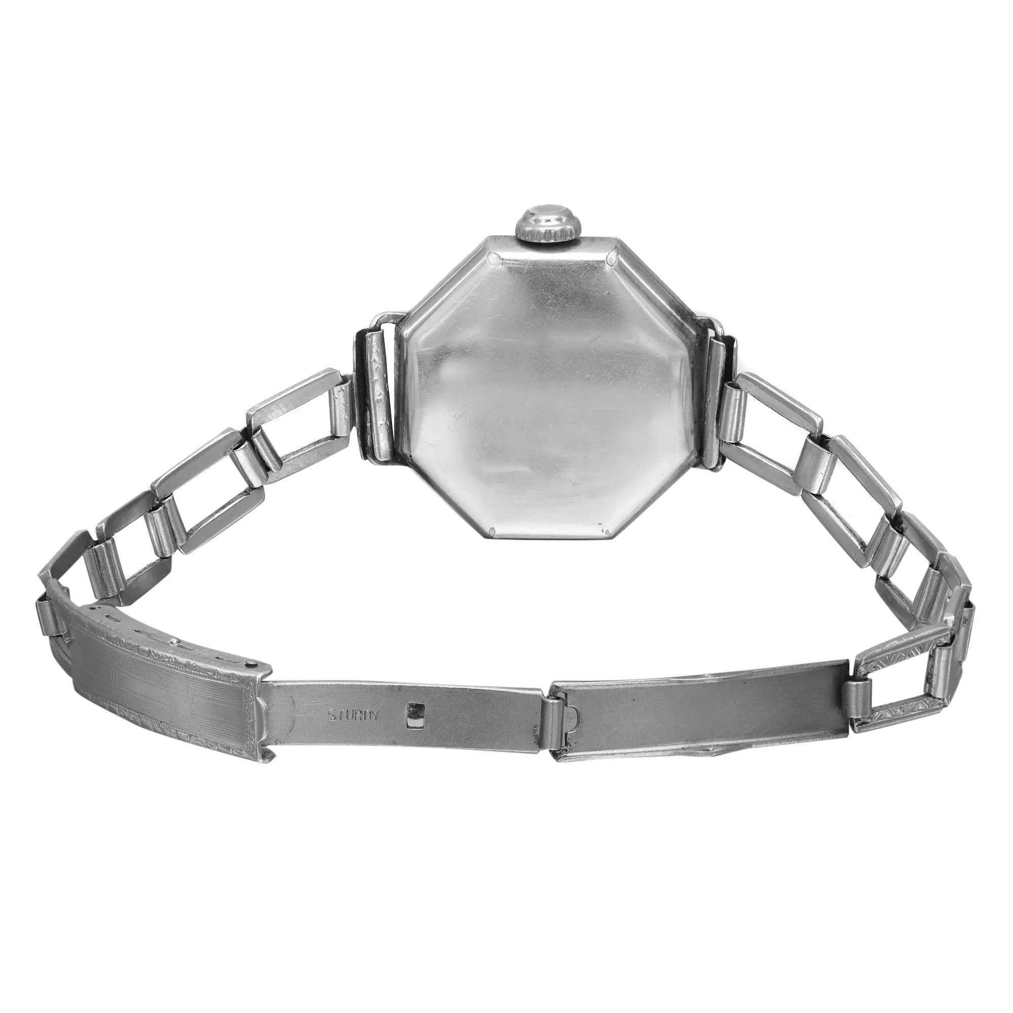 Back View Of Solid Back Case And Open steel Band Of Elgin N/A Watch Pre Owned Condition