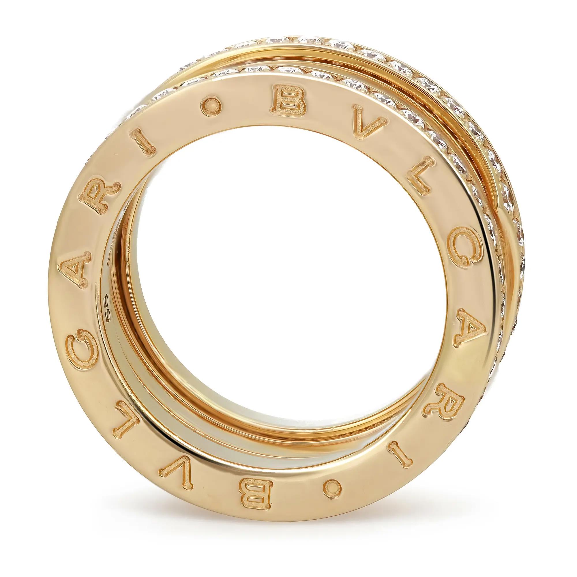 Bvlgari B.Zero1 Diamond Band Ring 18K Yellow Gold Size 55 US