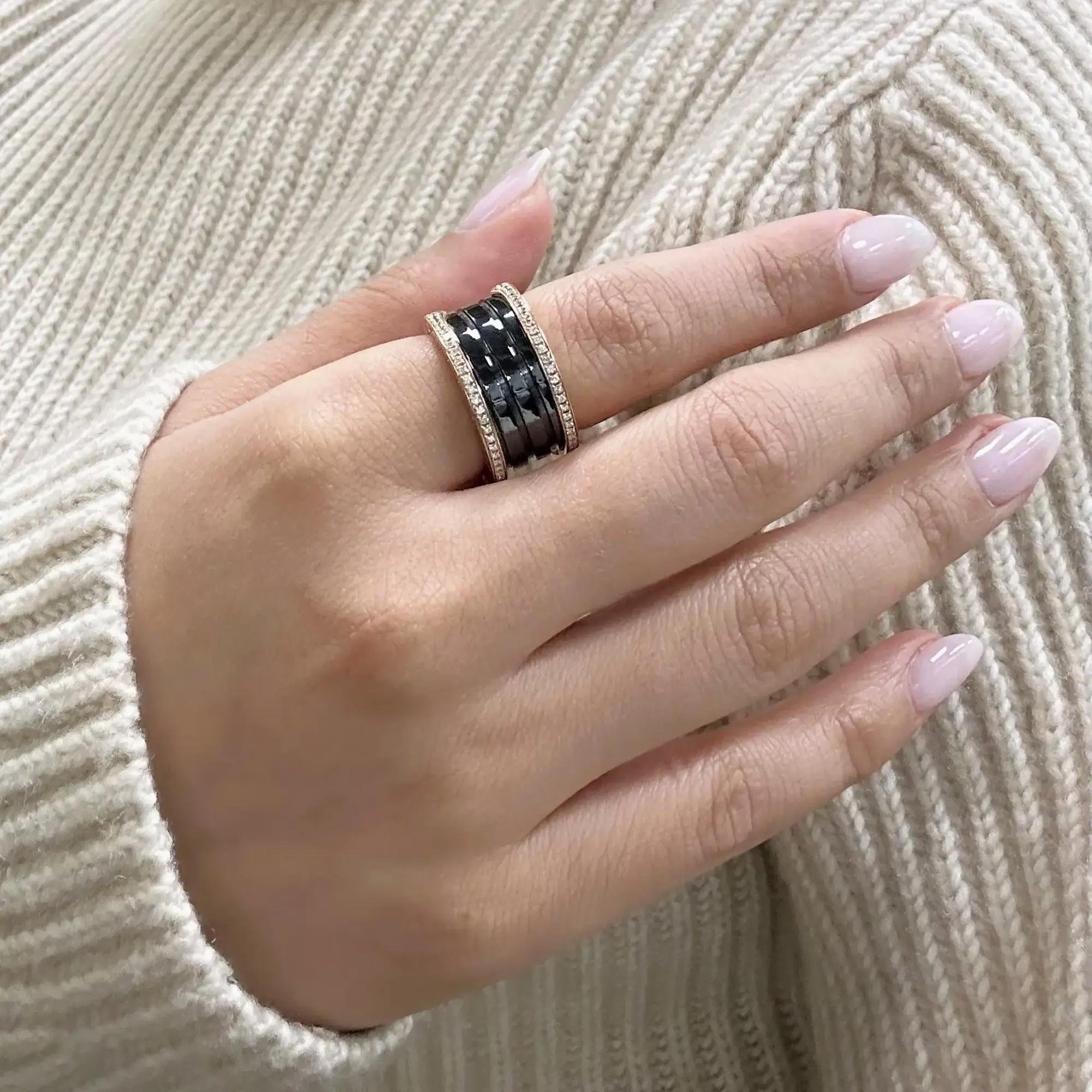 Bvlgari B.Zero1 Diamond Black Ceramic Four Band Ring 18K Rose Gold