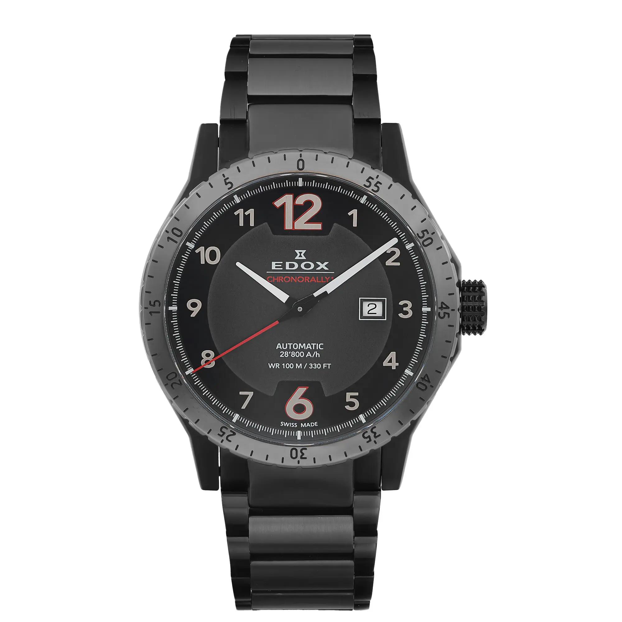 Edox Chronorally 1 Steel 45mm Black Dial Automatic Mens