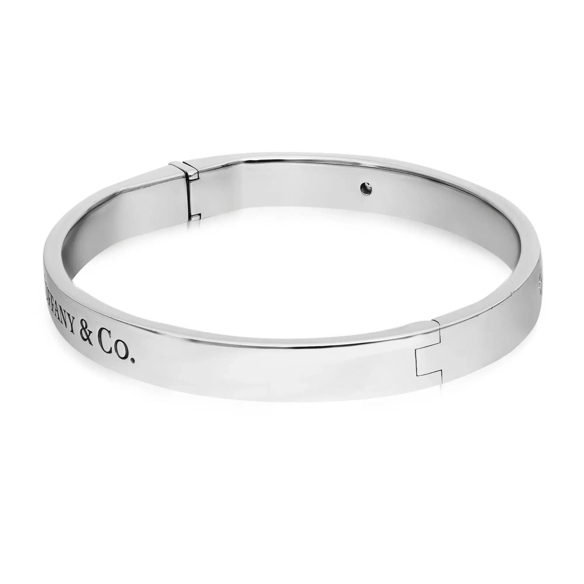 Tiffany & Co. Two Diamond Logo Hinged Bangle Bracelet 18K White