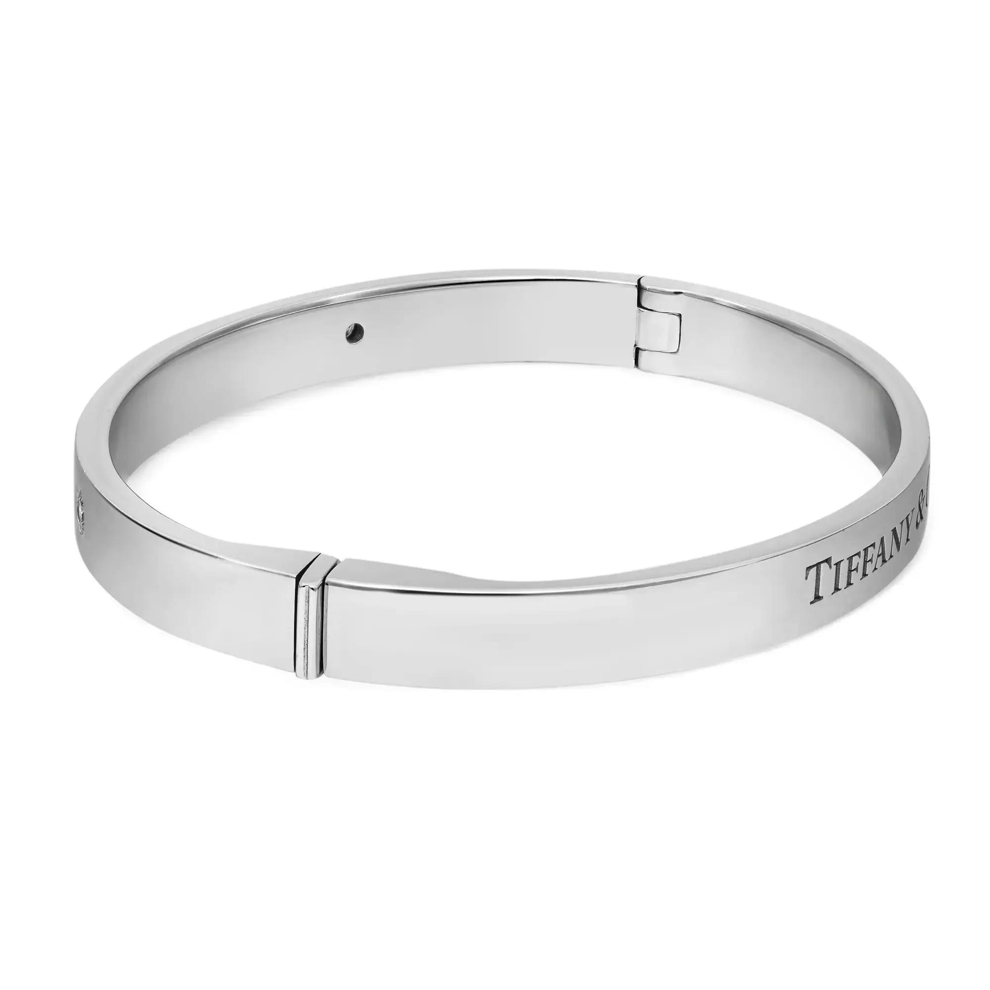 Tiffany & Co. Two Diamond Logo Hinged Bangle Bracelet 18K White