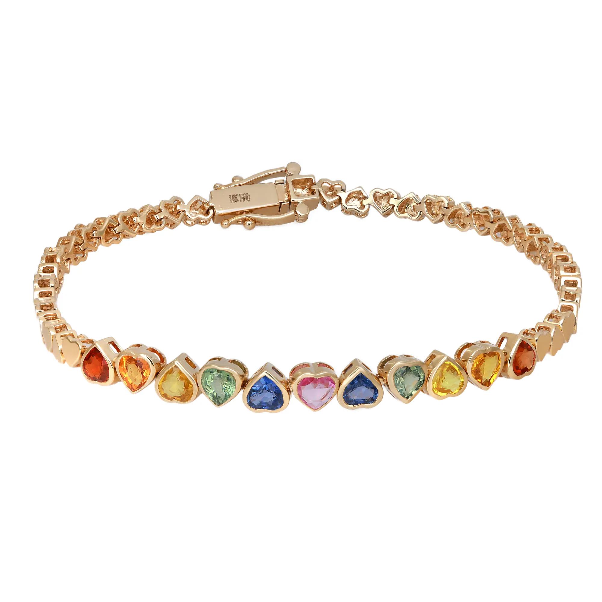 Rainbow Sapphire Heart Tennis Bracelet