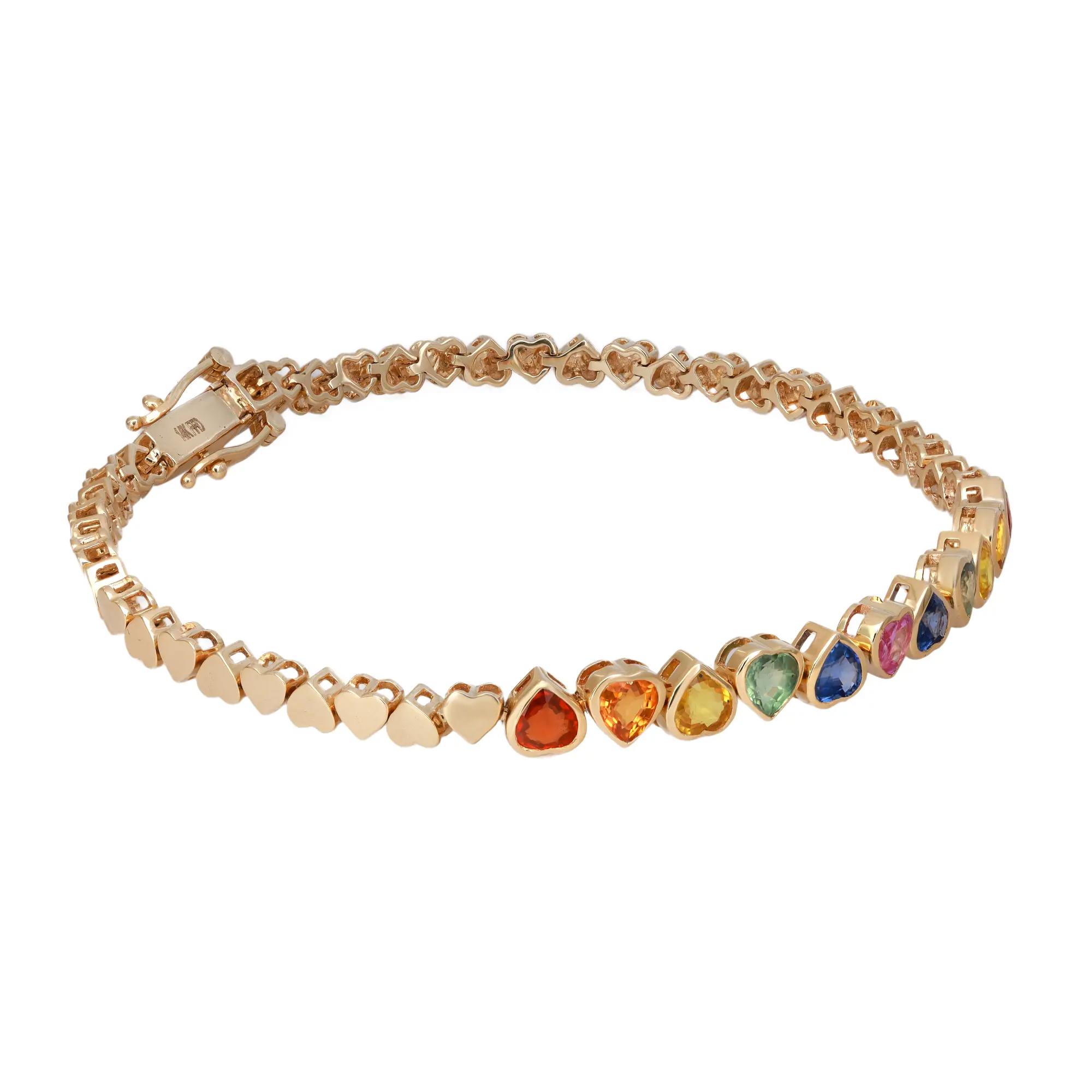 Rainbow Sapphire Heart Tennis Bracelet