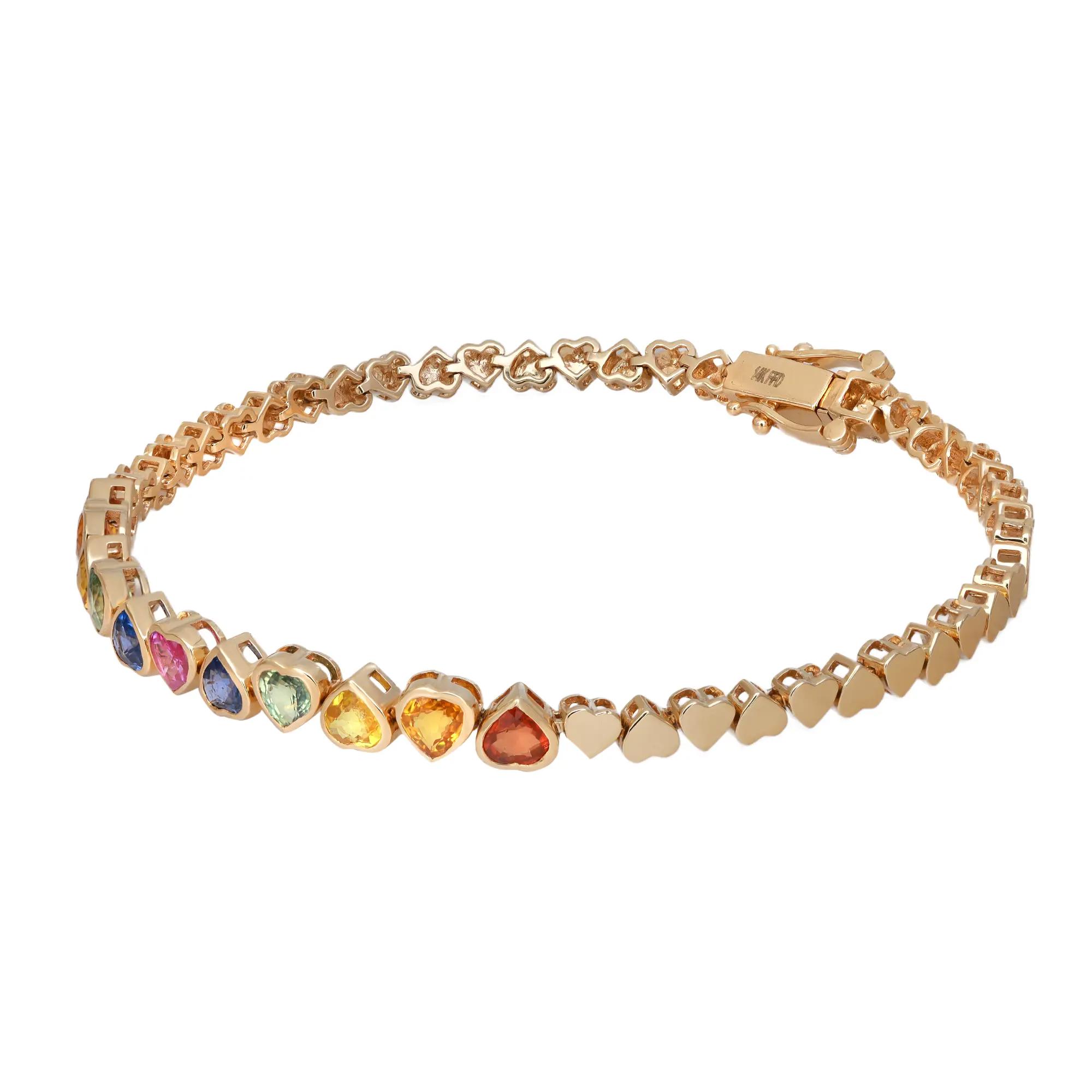 Rainbow Sapphire Heart Tennis Bracelet