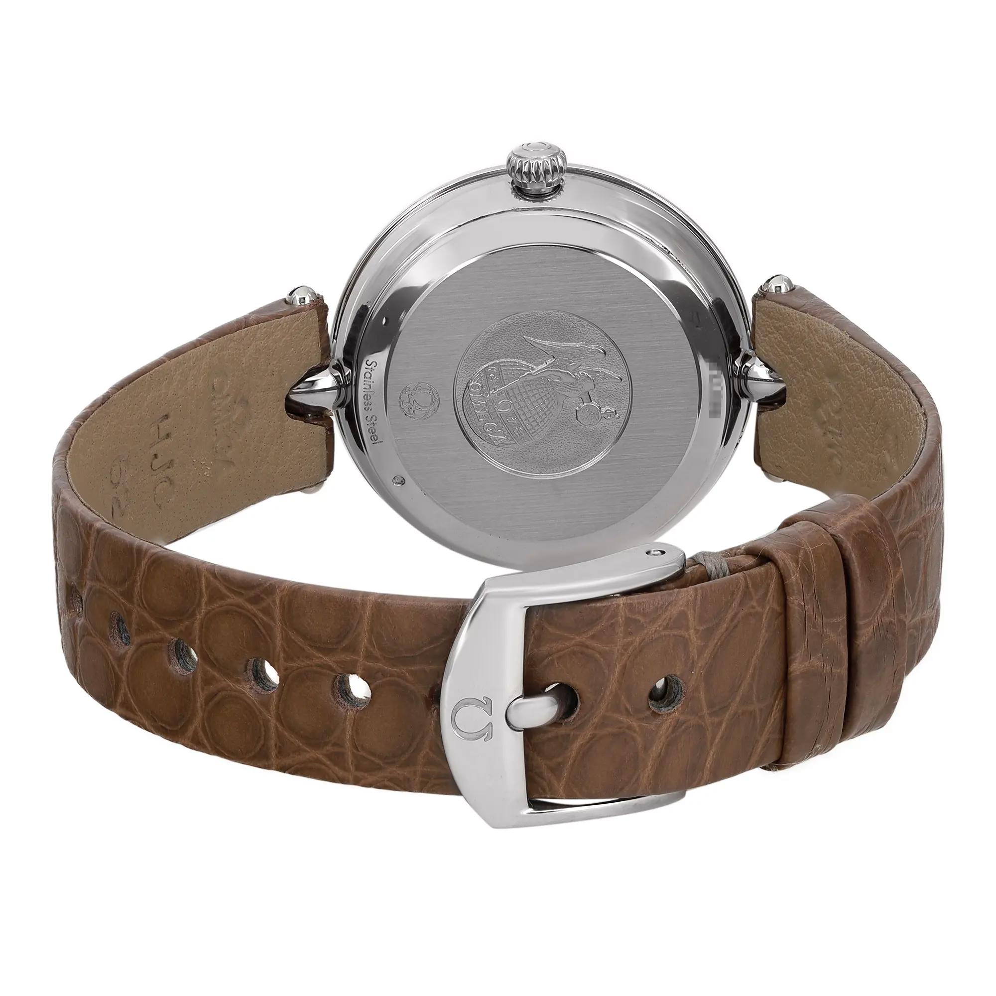 Back View Of Screwback Back Case And Closed Leather Band Of OMEGA Omega Calibre 1424 Watch Display Model Condition