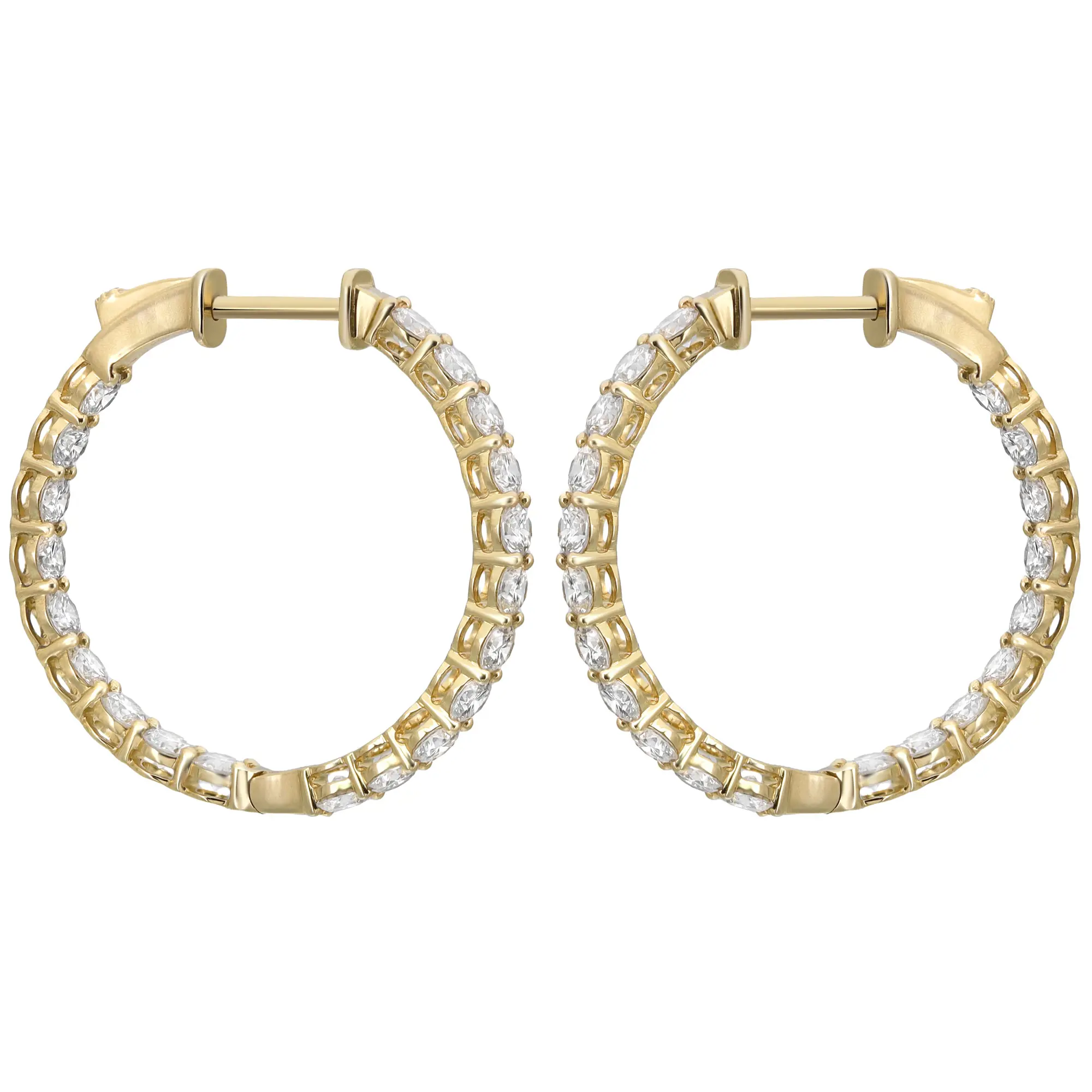 Round Cut Lab Grown Diamond Inside Out Hoop Earrings 14K Yellow