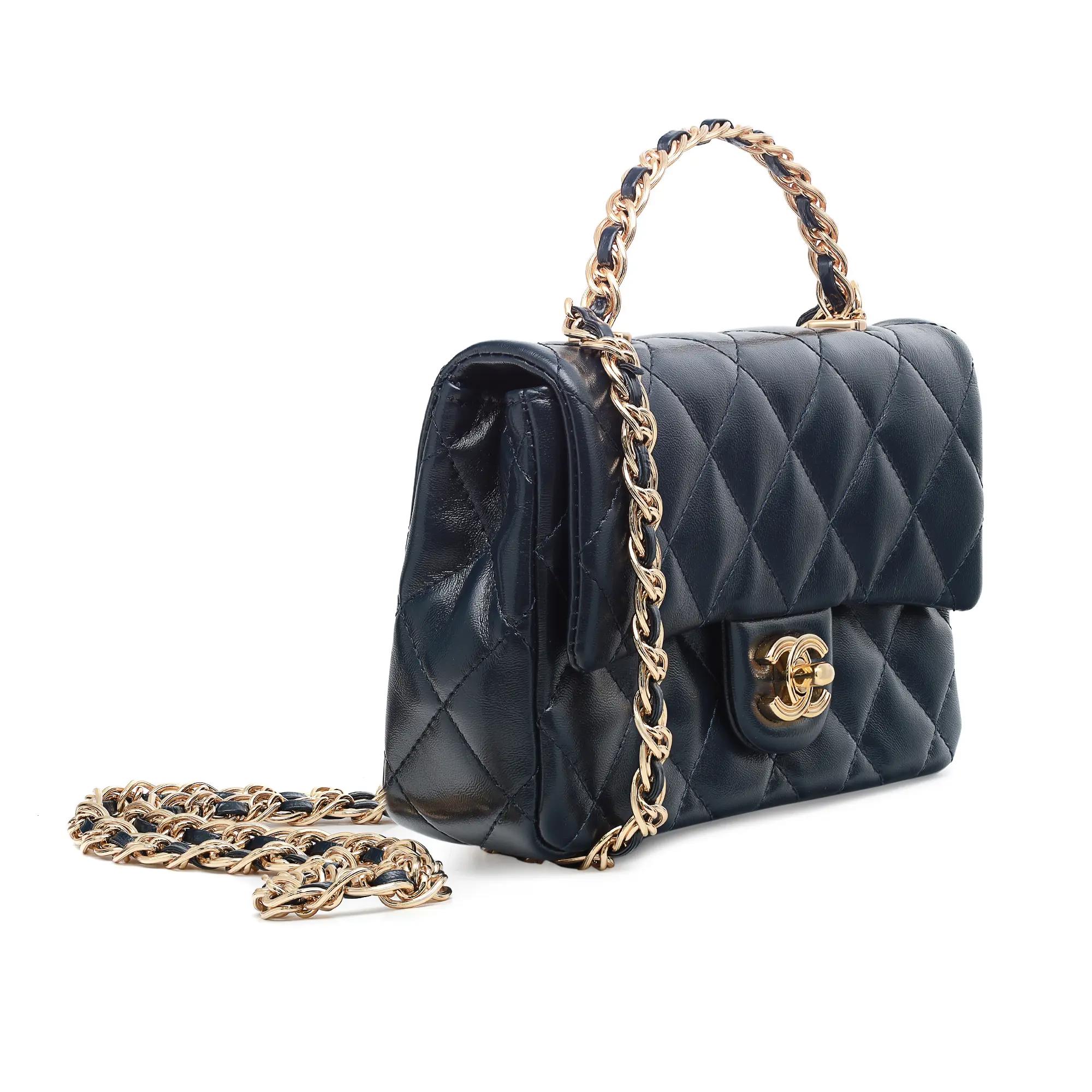 Chanel 23a Rectangular Top Handle Flap Mini Marine Blue Handbag | eBay