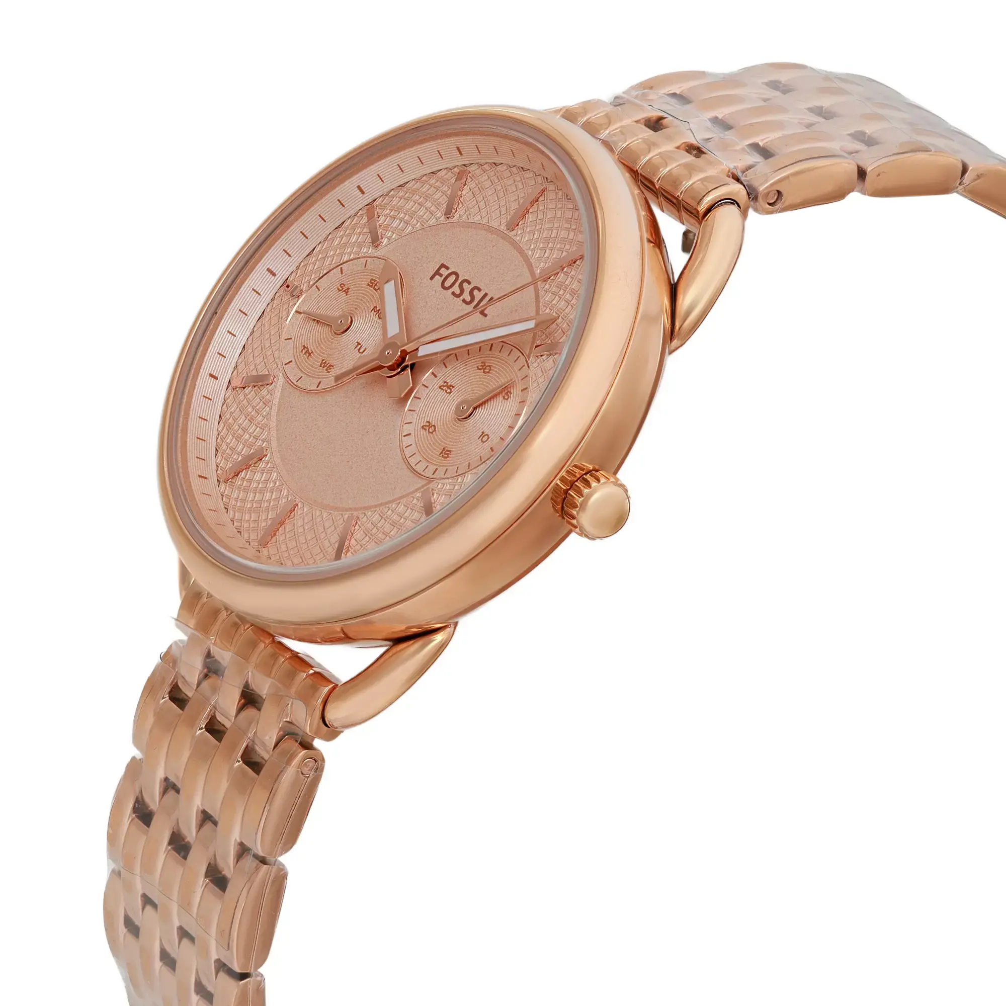Fossil Tailor 35mm Rose Gold-Tone Steel Day Date Ladies