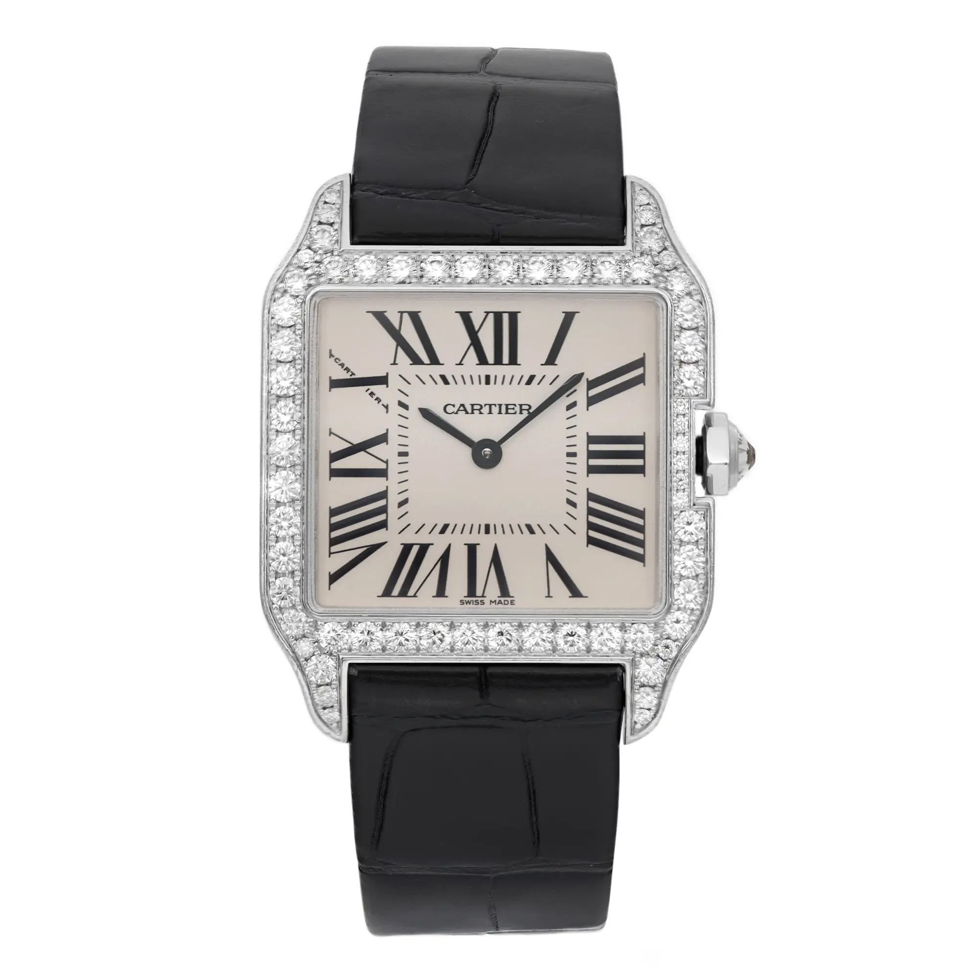 Cartier Santos-Dumont 18K White Gold Silver Dial Diamond