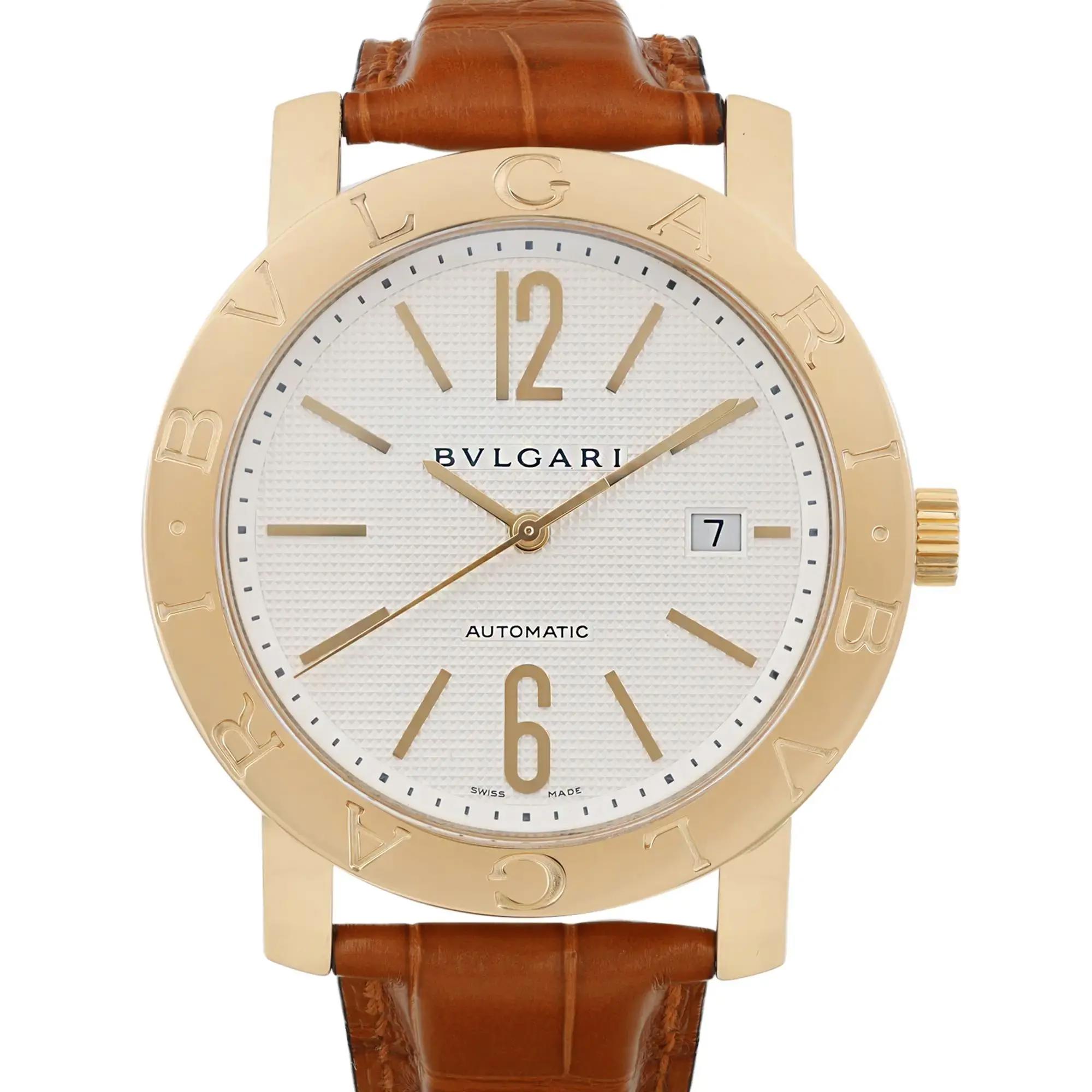 Bvlgari Diagono XL 42mm 18k Yellow Gold White Dial Leather Mens