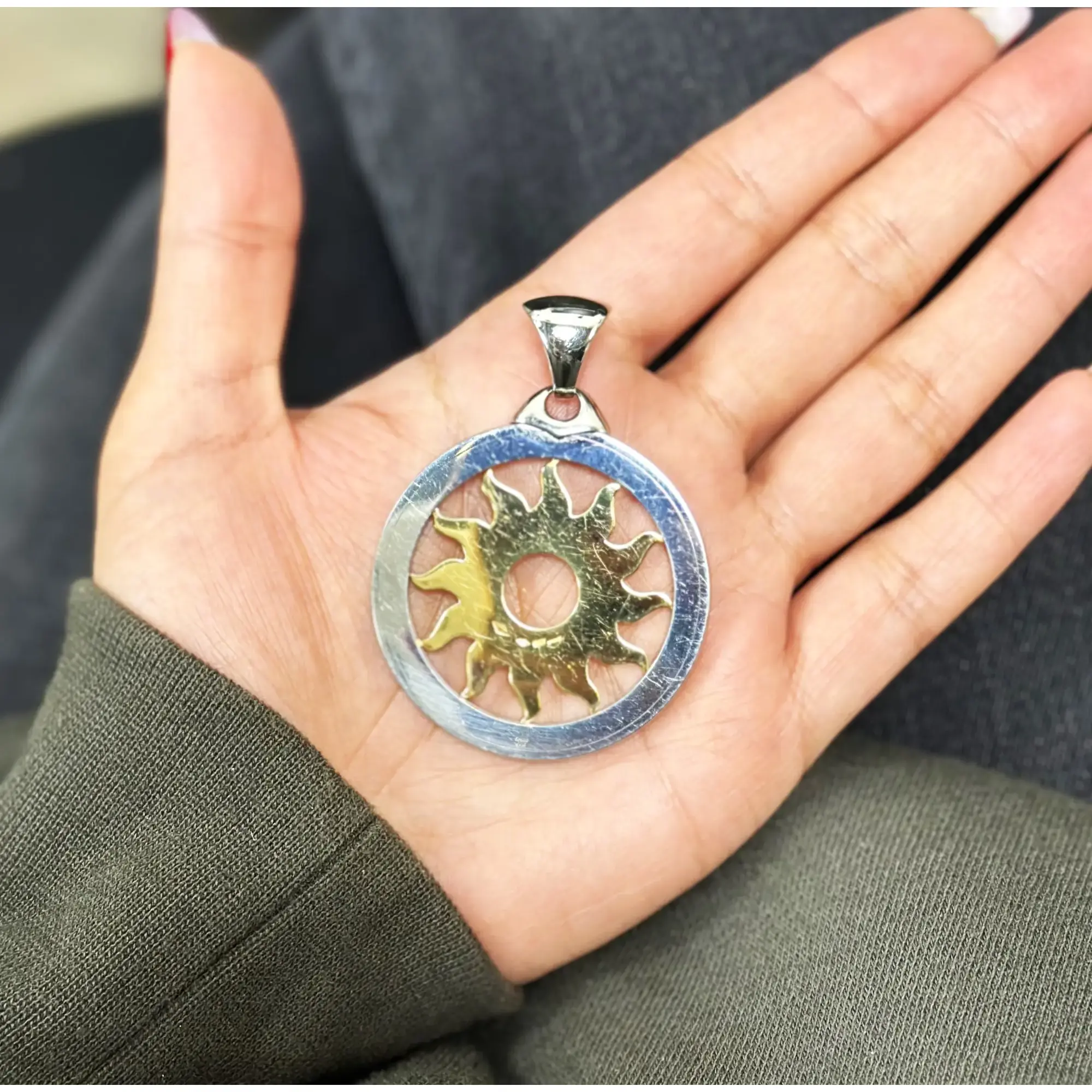 Bvlgari Two Tone Tondo Sun Pendant 18K Yellow Gold And Stainless