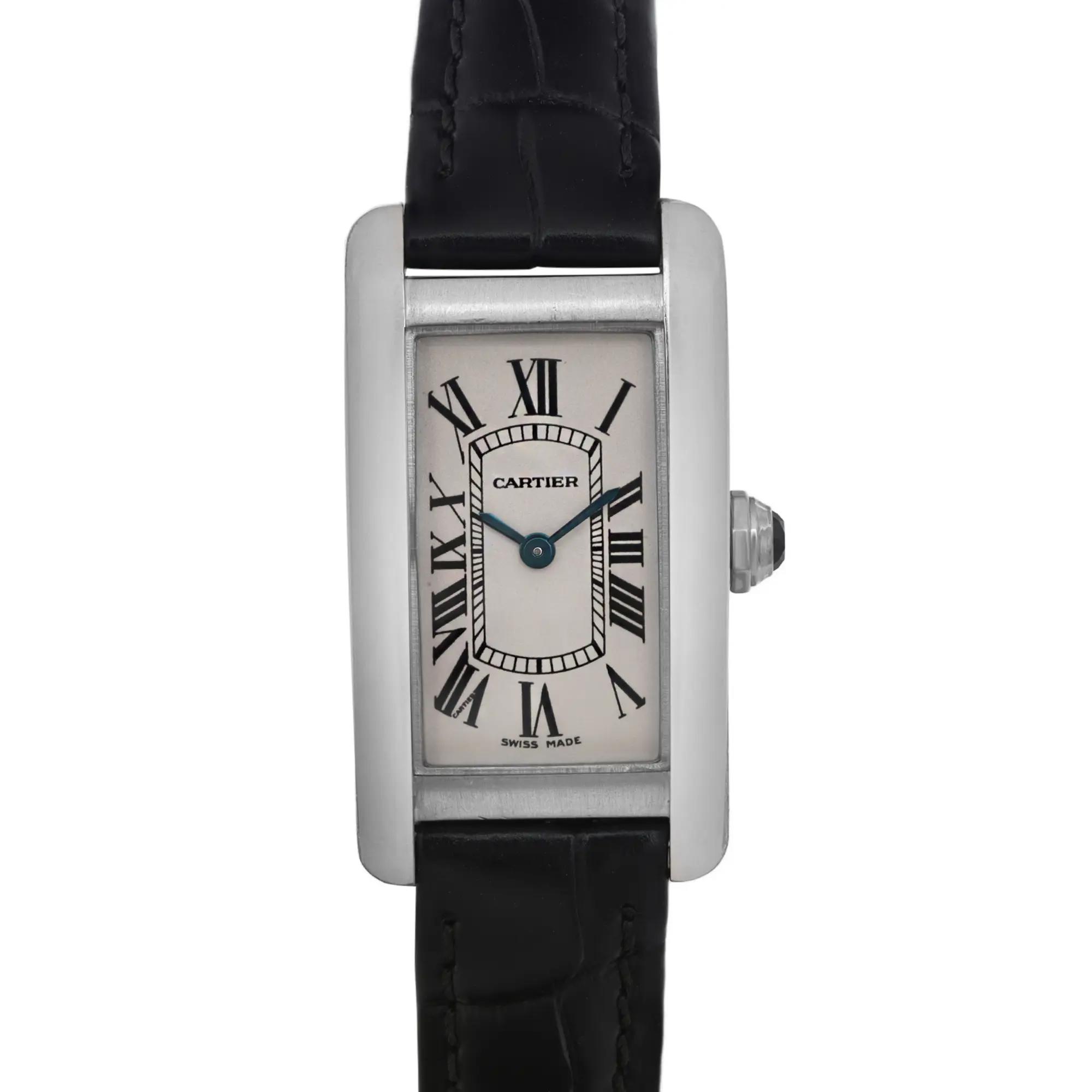 Cartier Tank Americaine 28 mm x 19 mm 18K White Gold Silver Dial