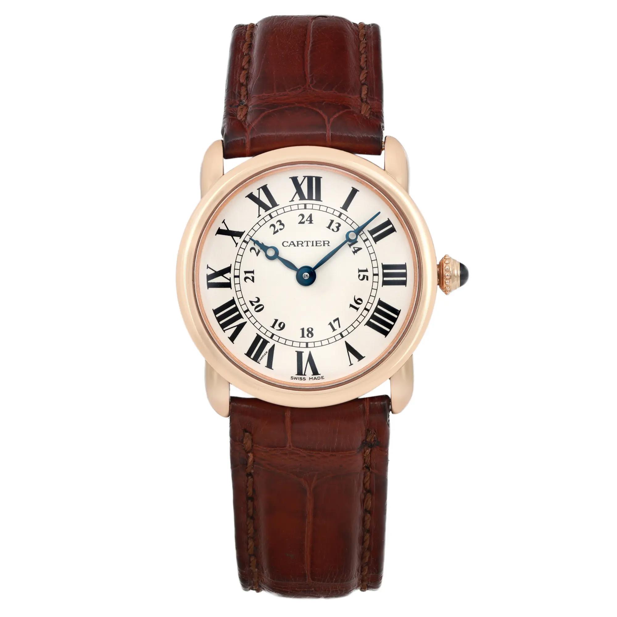 Cartier 腕時計 クォーツ ブラウン　中古品 Cartier Ronde 29MM 18K Rose Gold Off-White Dial Watch 2886