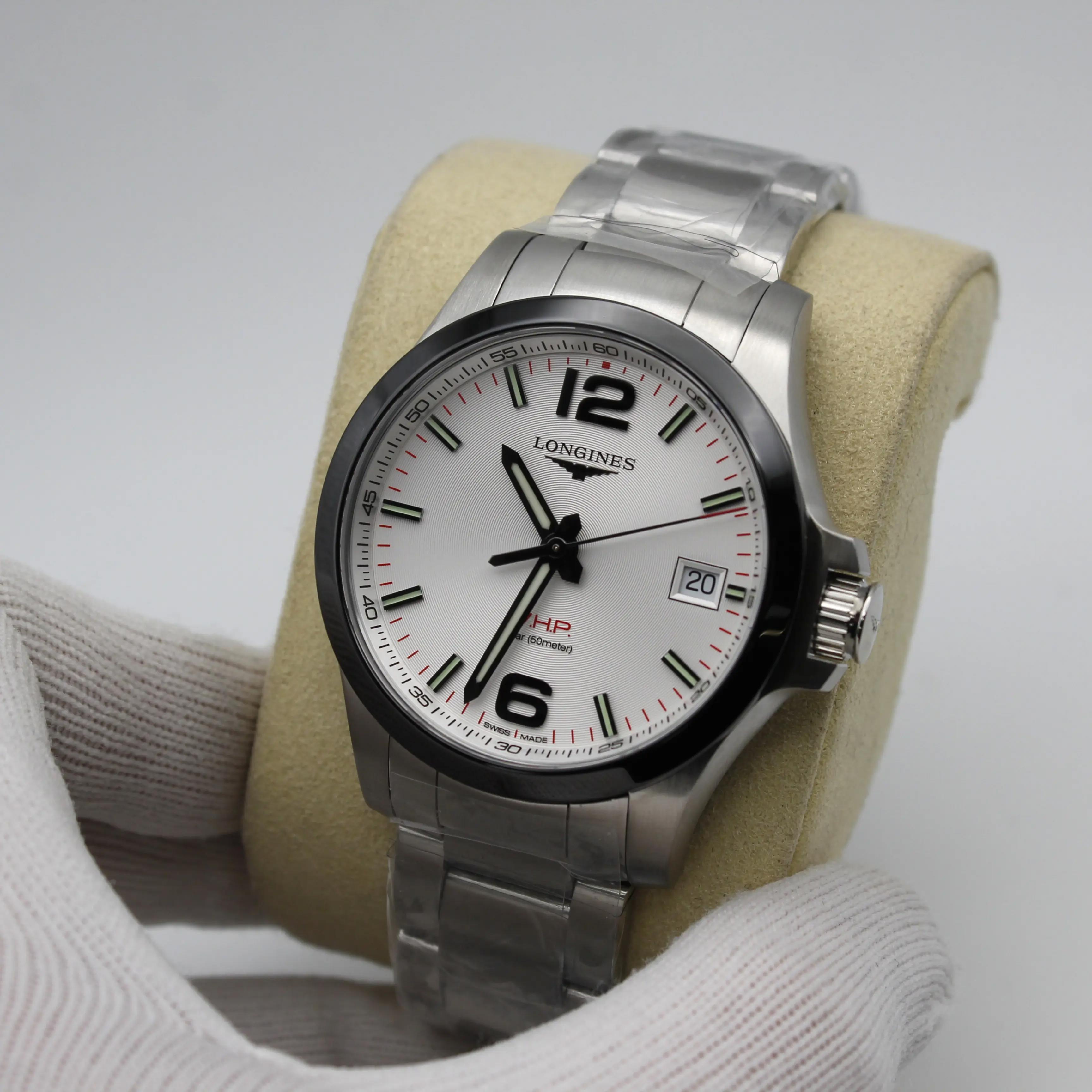 Longines Conquest V.H.P. 41mm Steel Ceramic Silver Dial Mens Watch
