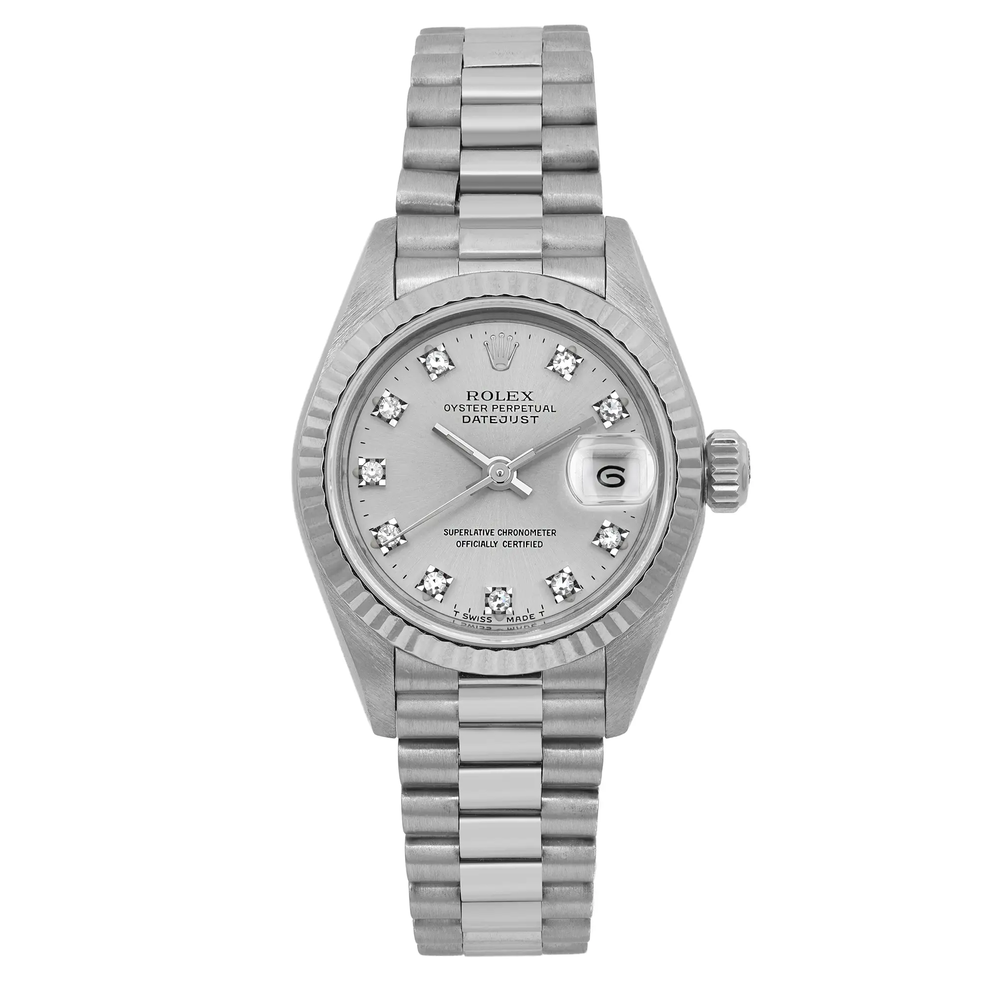 Rolex Lady-Datejust 18K White Gold Silver Diamond Dial Ladies