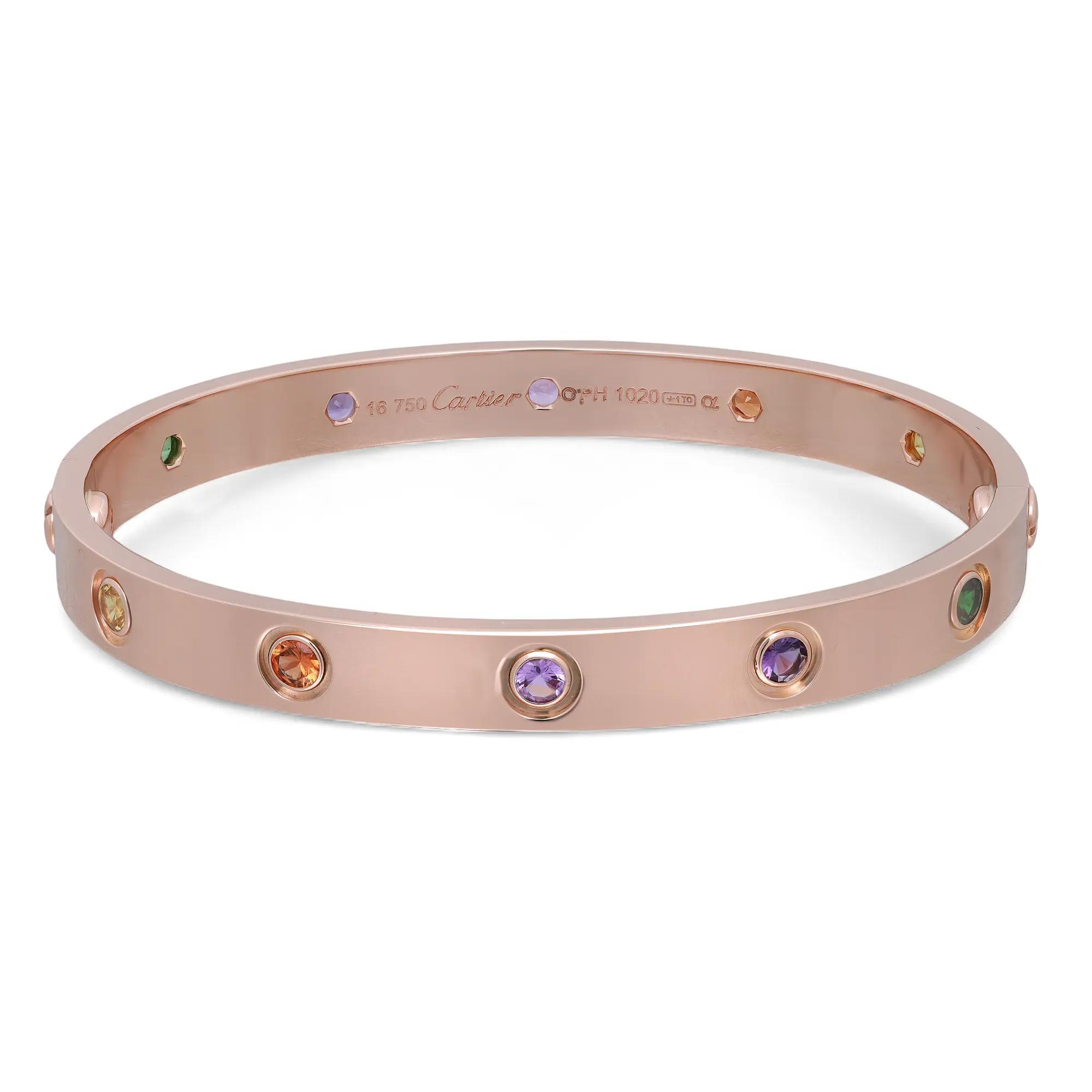 Cartier Sapphire Garnet Amethyst Love Bracelet 18K Rose Gold Size