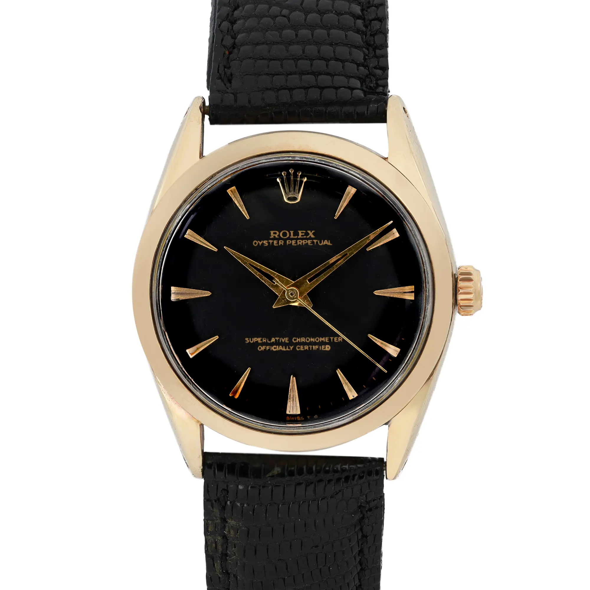 Vintage Rolex Oyster Perpetual 34mm Gold Plated Steel Black Dial