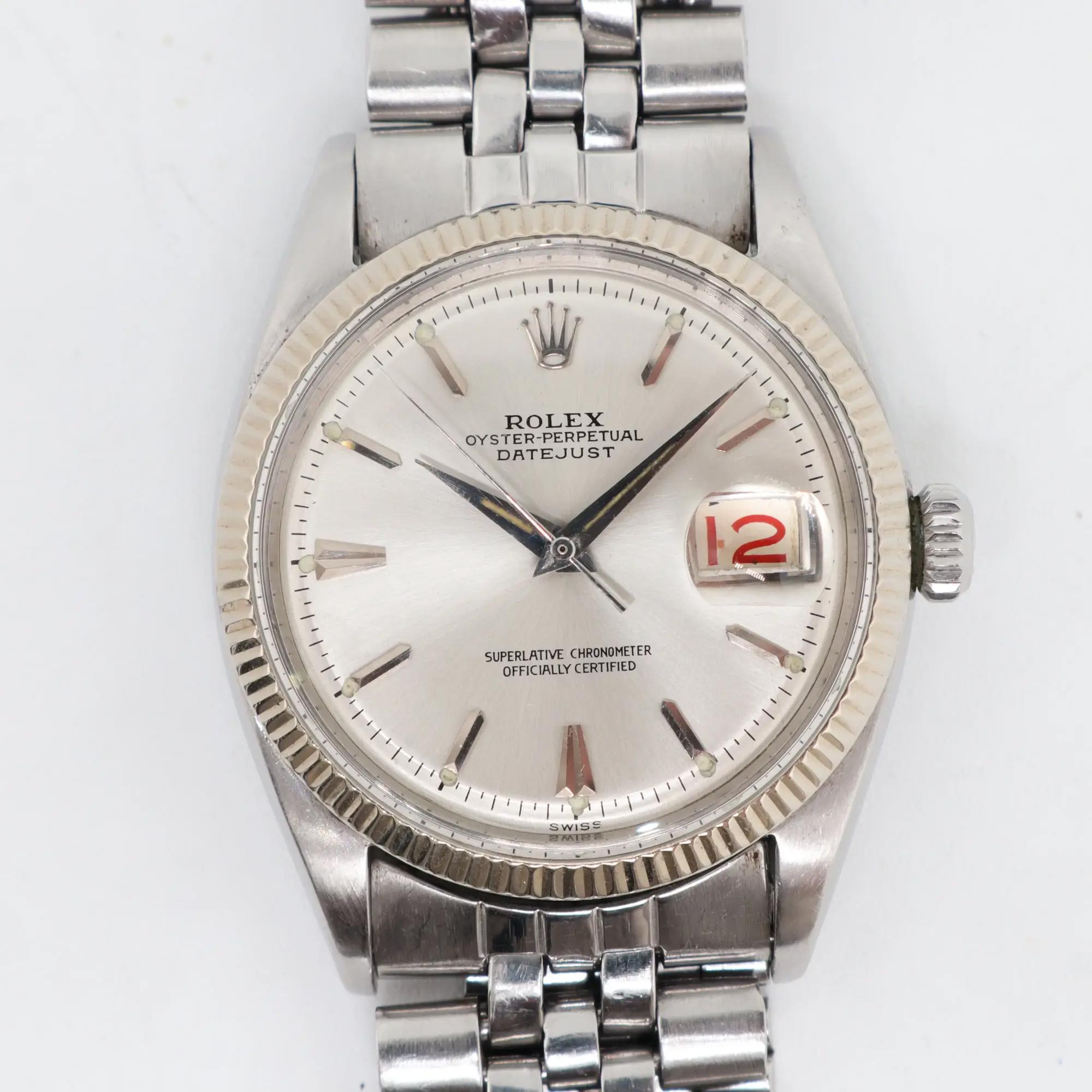 1950s Vintage Rolex 6605 Datejust 36mm Roulette Pie Pan Silver
