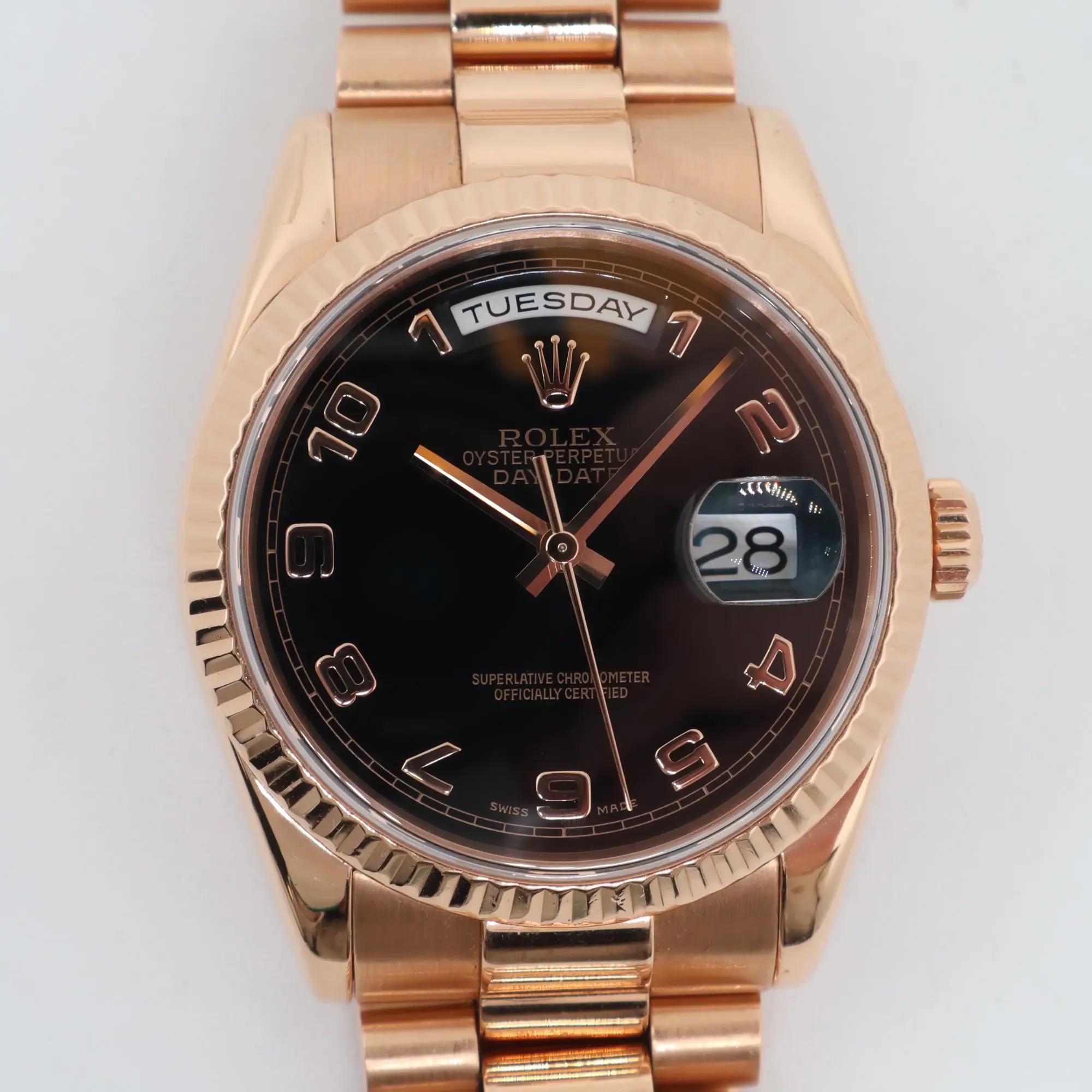 2000s Rolex 118235 Day-Date 36mm President 18K Rose Gold Black