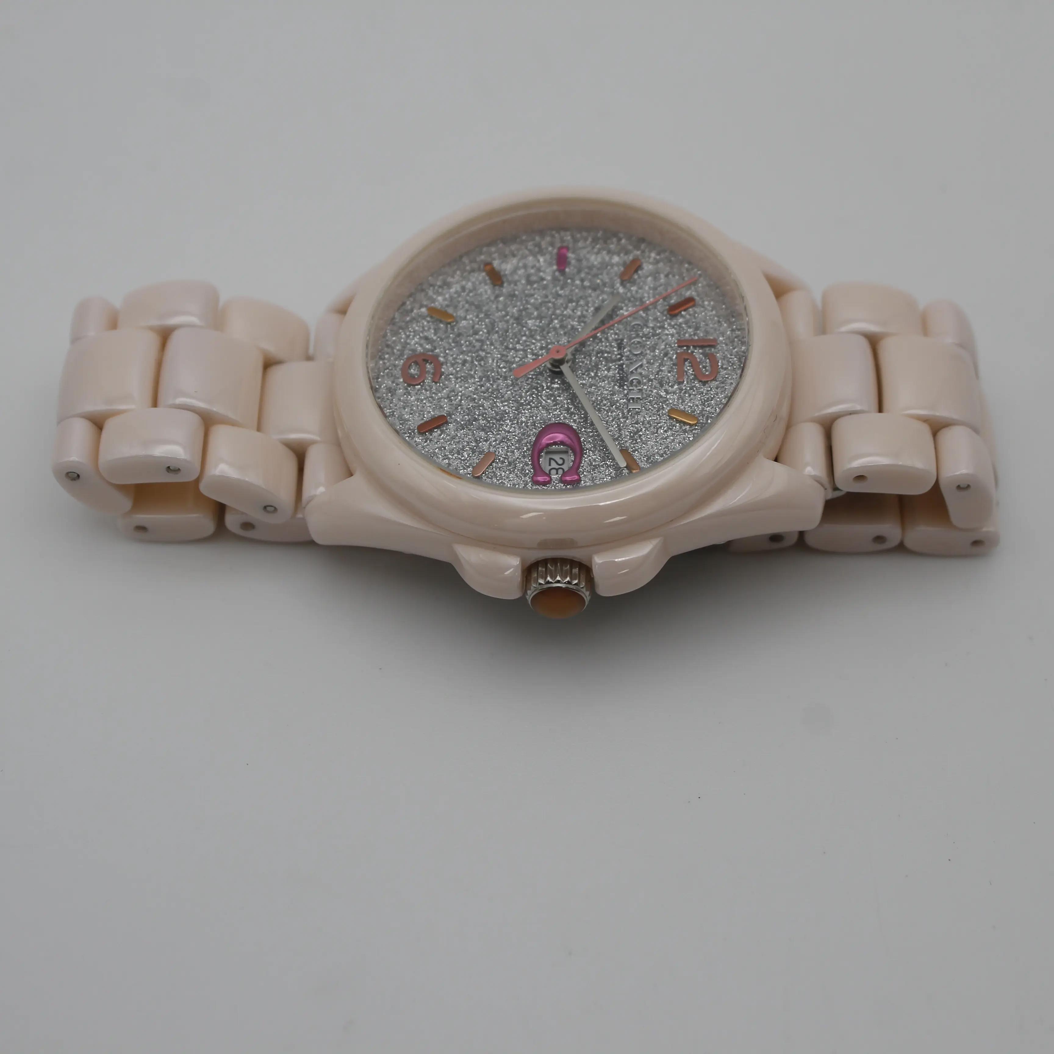 Coach Greyson 36mm Ceramic Silver Glitter Dial Quartz Ladies Watch