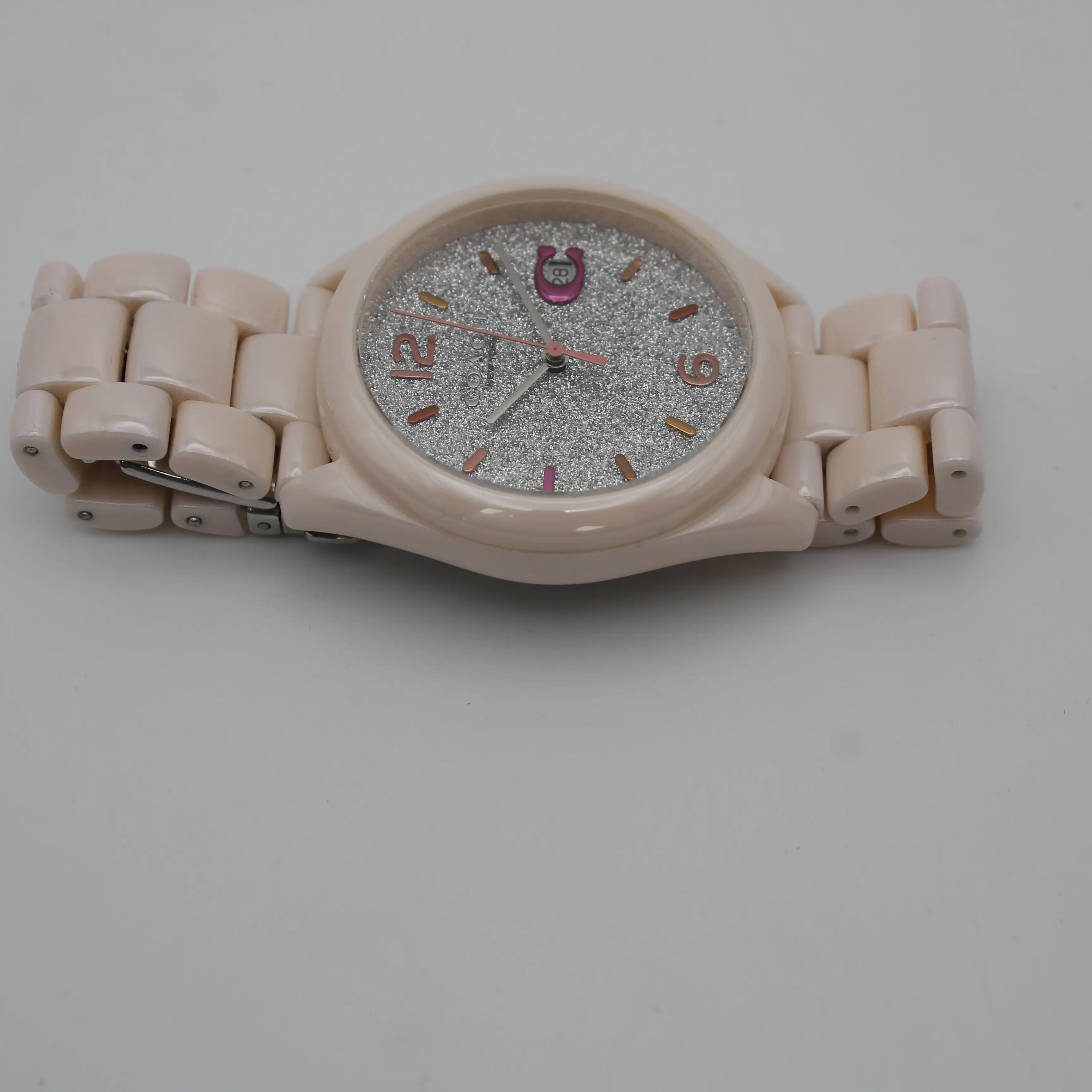 Coach Greyson 36mm Ceramic Silver Glitter Dial Quartz Ladies Watch
