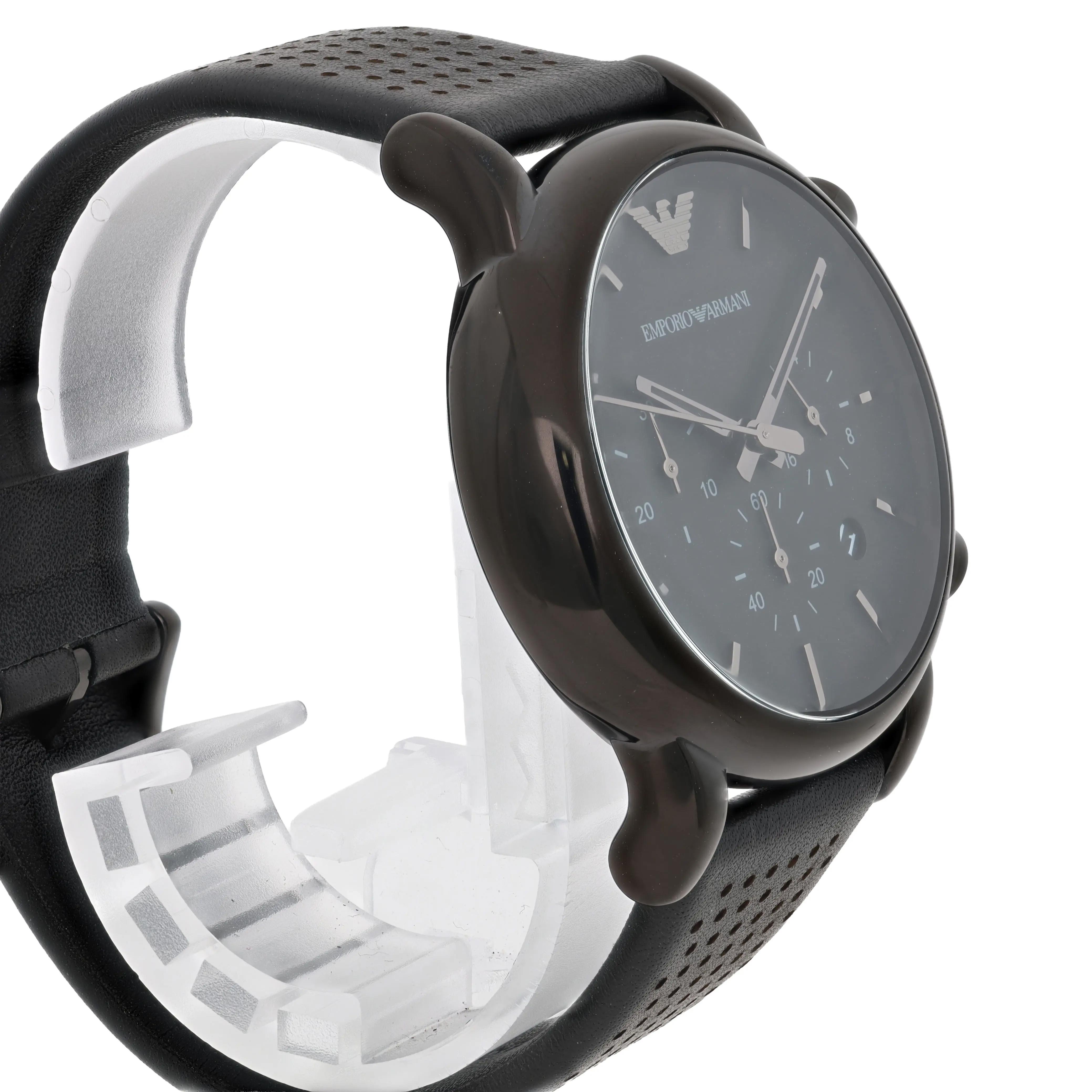 Emporio Armani 41mm Steel Black dial & Leather Band Men's Quartz