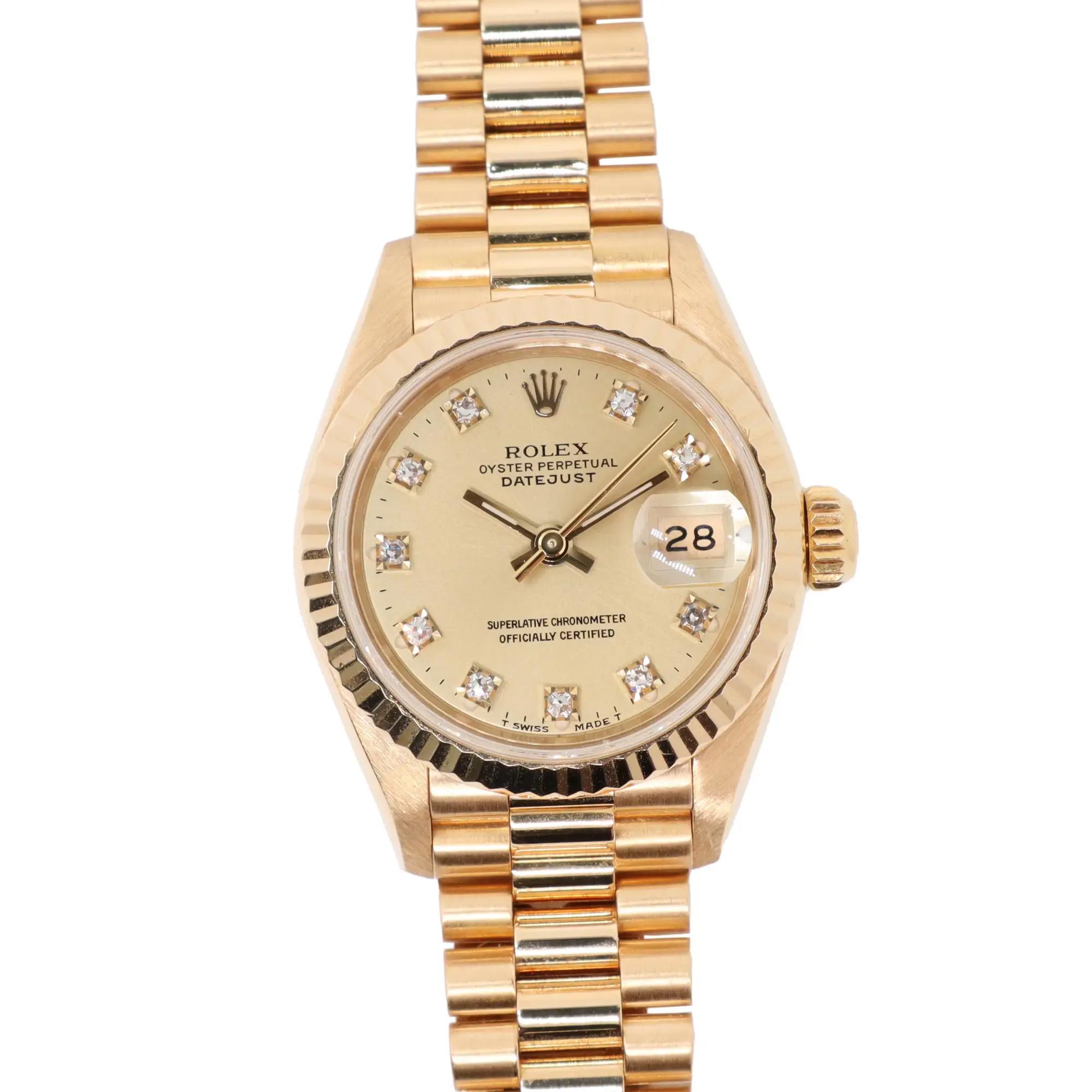 1990s Vintage Rolex 69178G Datejust 26mm President 18K Gold