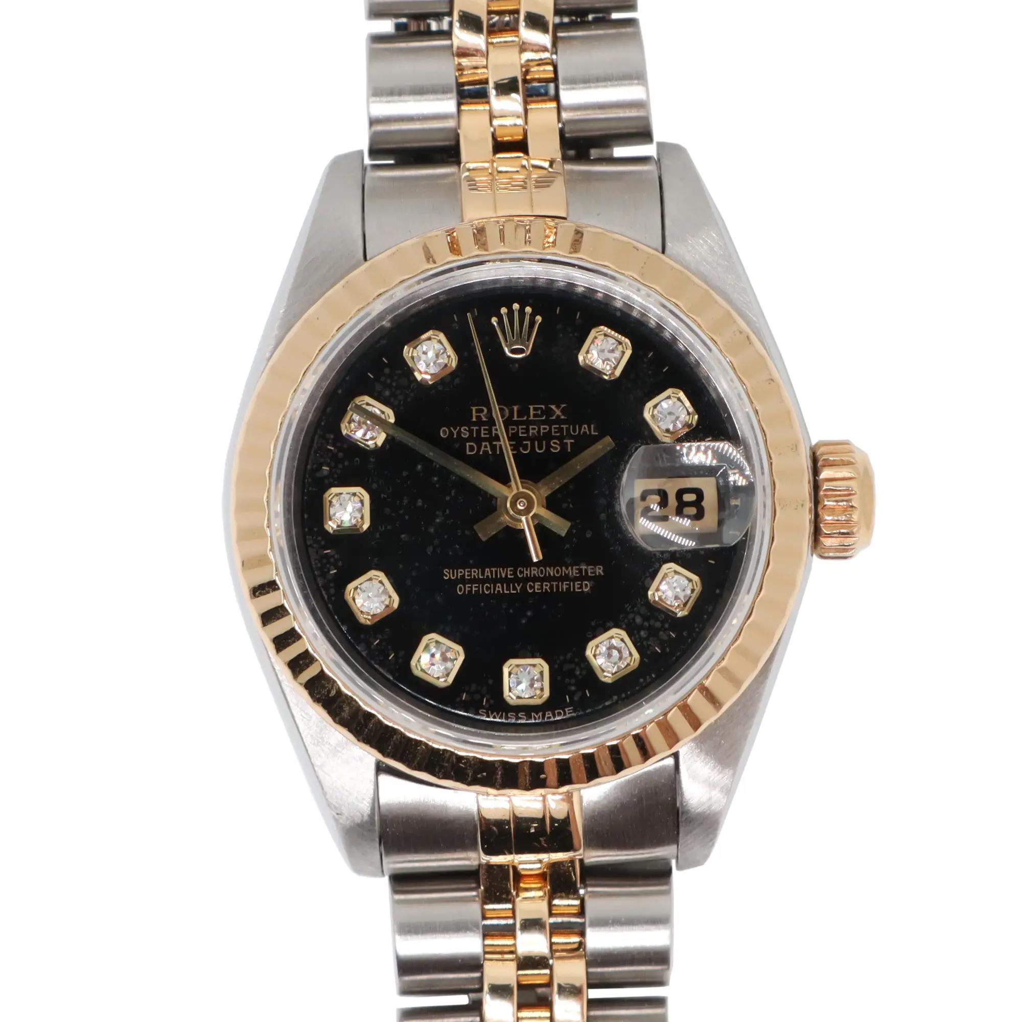 1996 Vintage Rolex 69173 Datejust 26mm Gold Steel Diamond Black