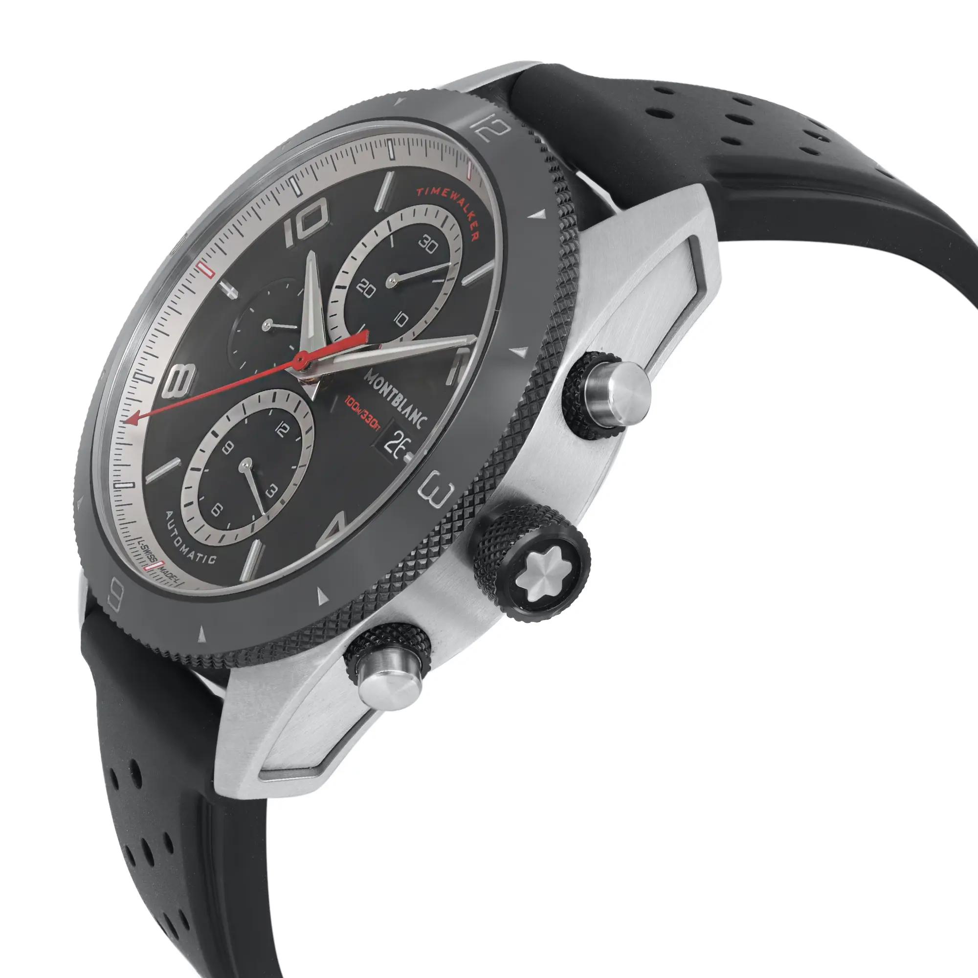 MontBlanc TimeWalker 43mm Steel Black Dial Mens Chronograph Watch