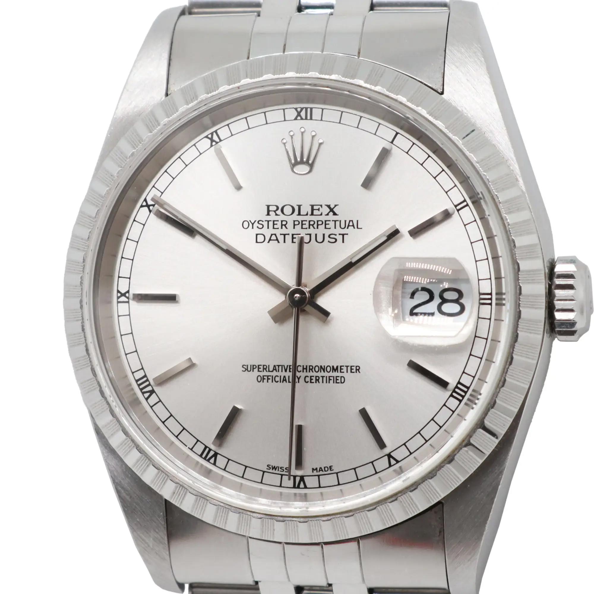 2000 Rolex 16234 Datejust 36mm Steel Silver Roman Dial No Holes