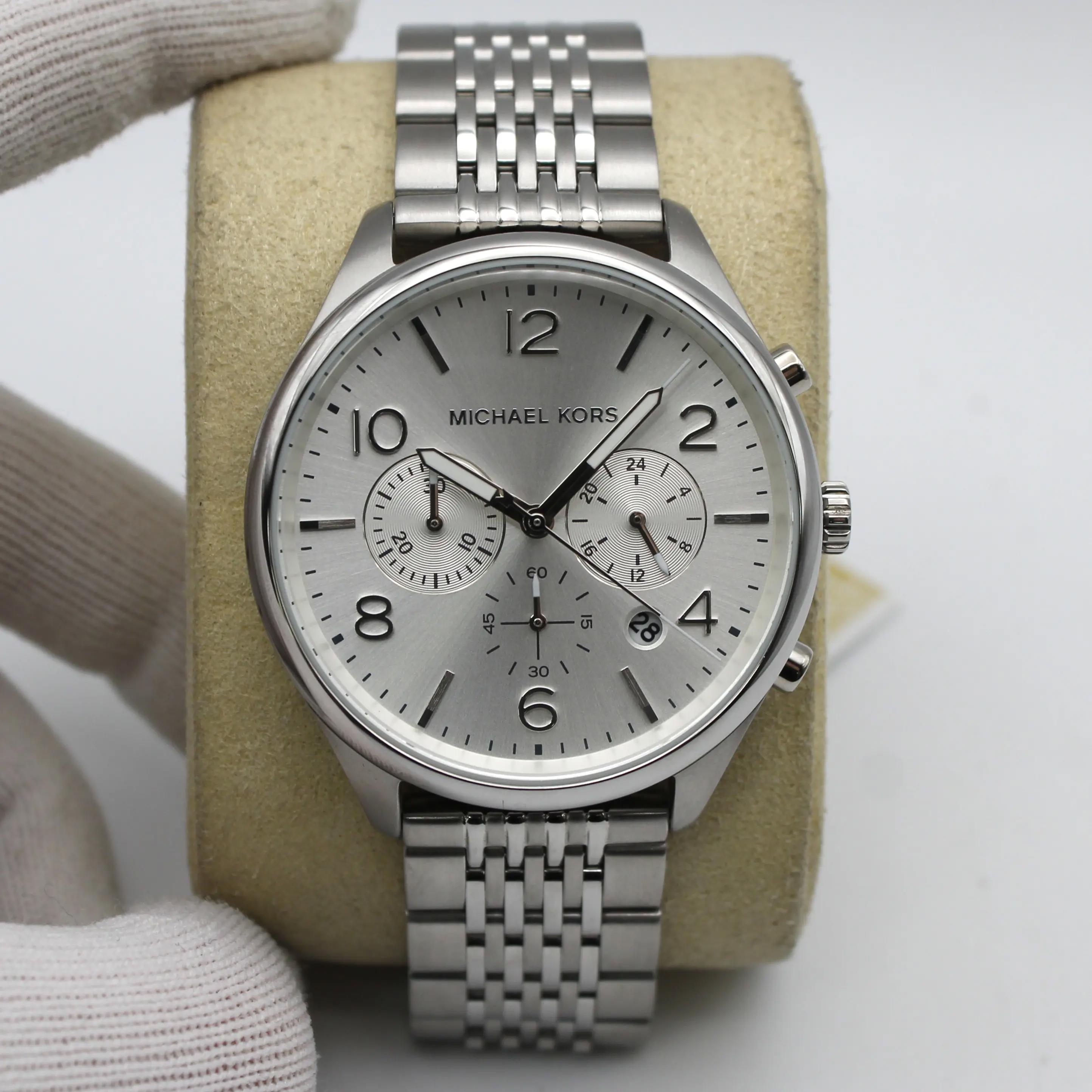 Michael Kors Merrick Chronograph GMT Steel Silver Dial Quartz Mens