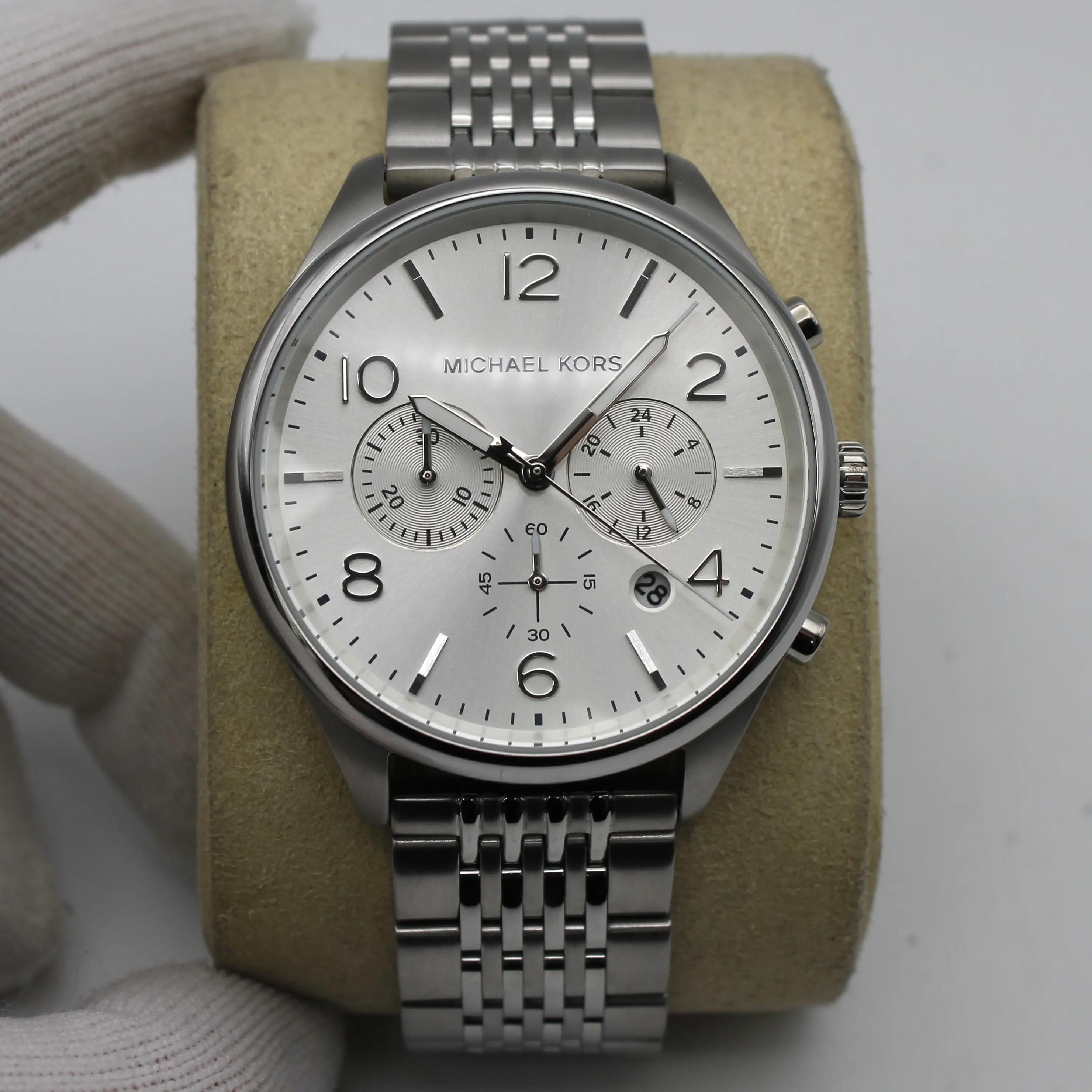 Michael Kors Merrick Chronograph GMT Steel Silver Dial Quartz Mens