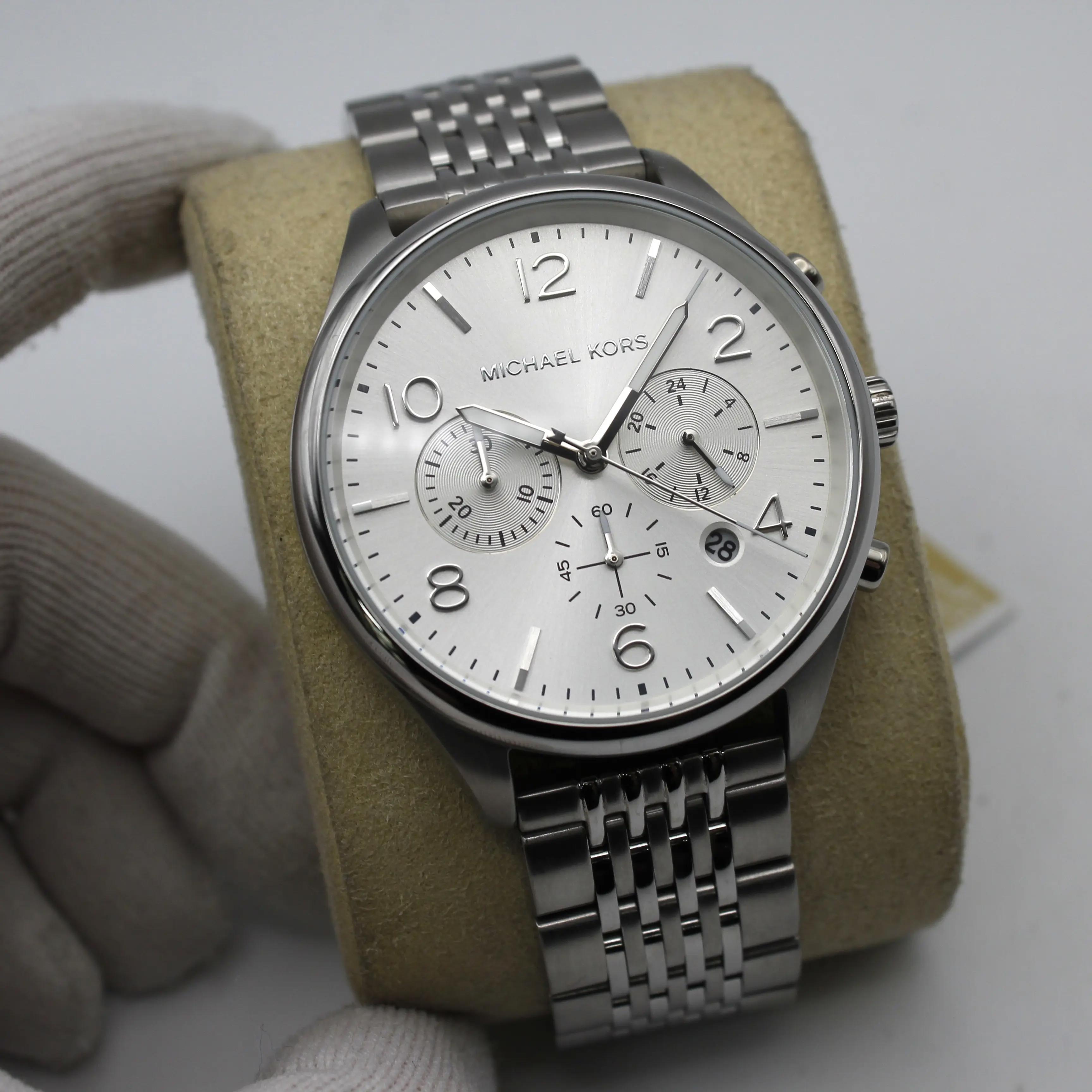Michael Kors Merrick Chronograph GMT Steel Silver Dial 
