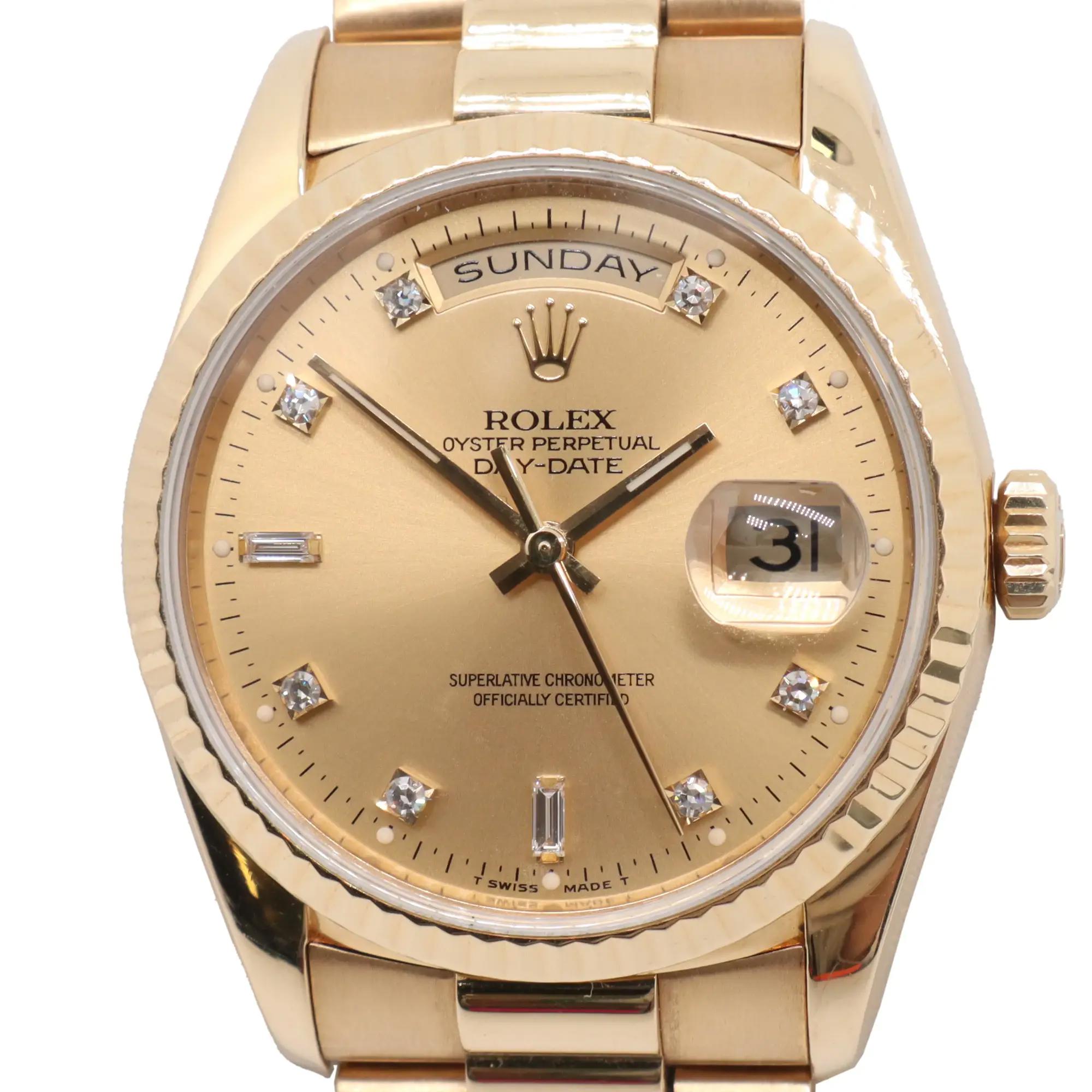 1990s Vintage Rolex 18238 Day-Date 36mm President Diamond 18K