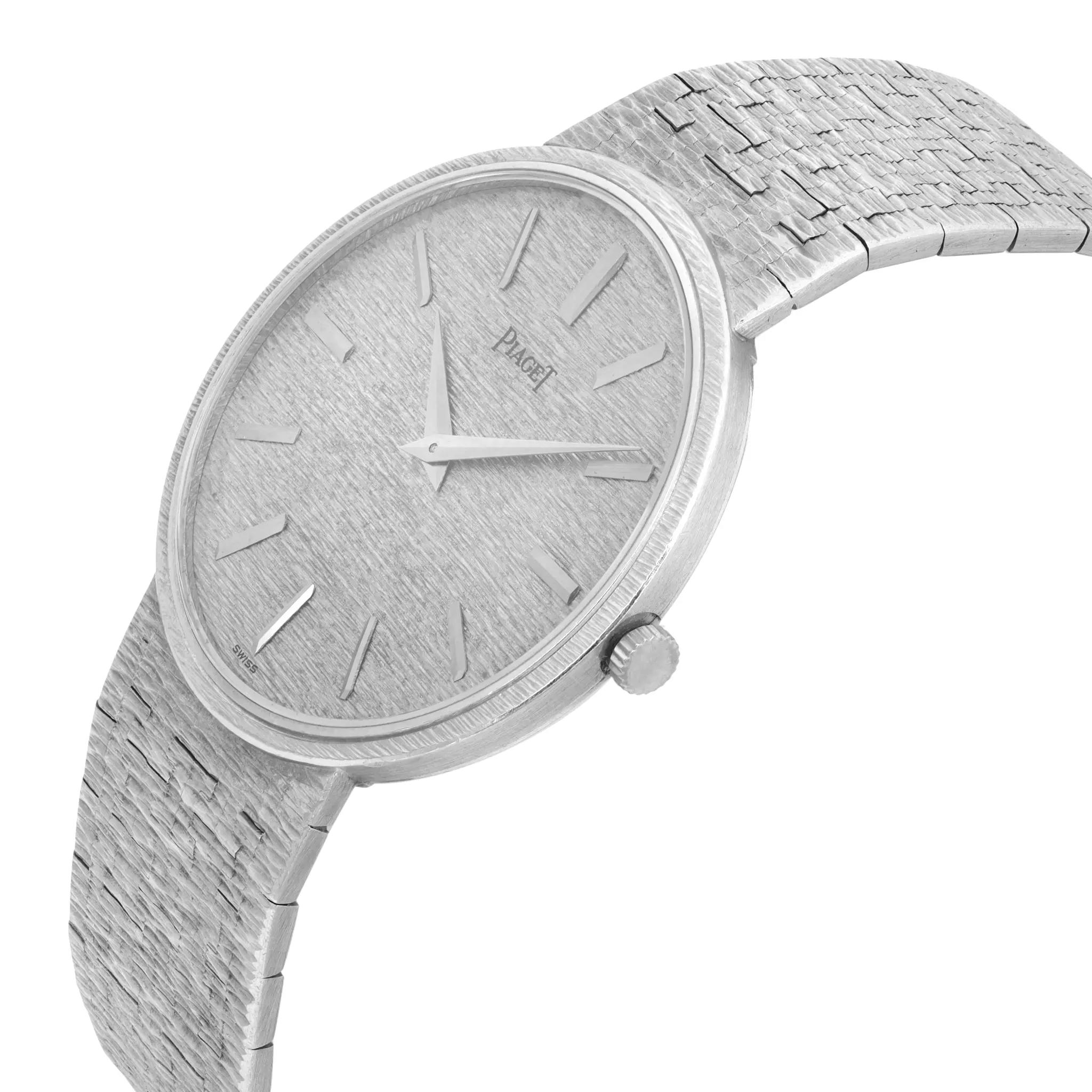 View Of Crown Facing Side Of Piaget 9643 A6 White Gold Watch Pre Owned Condition