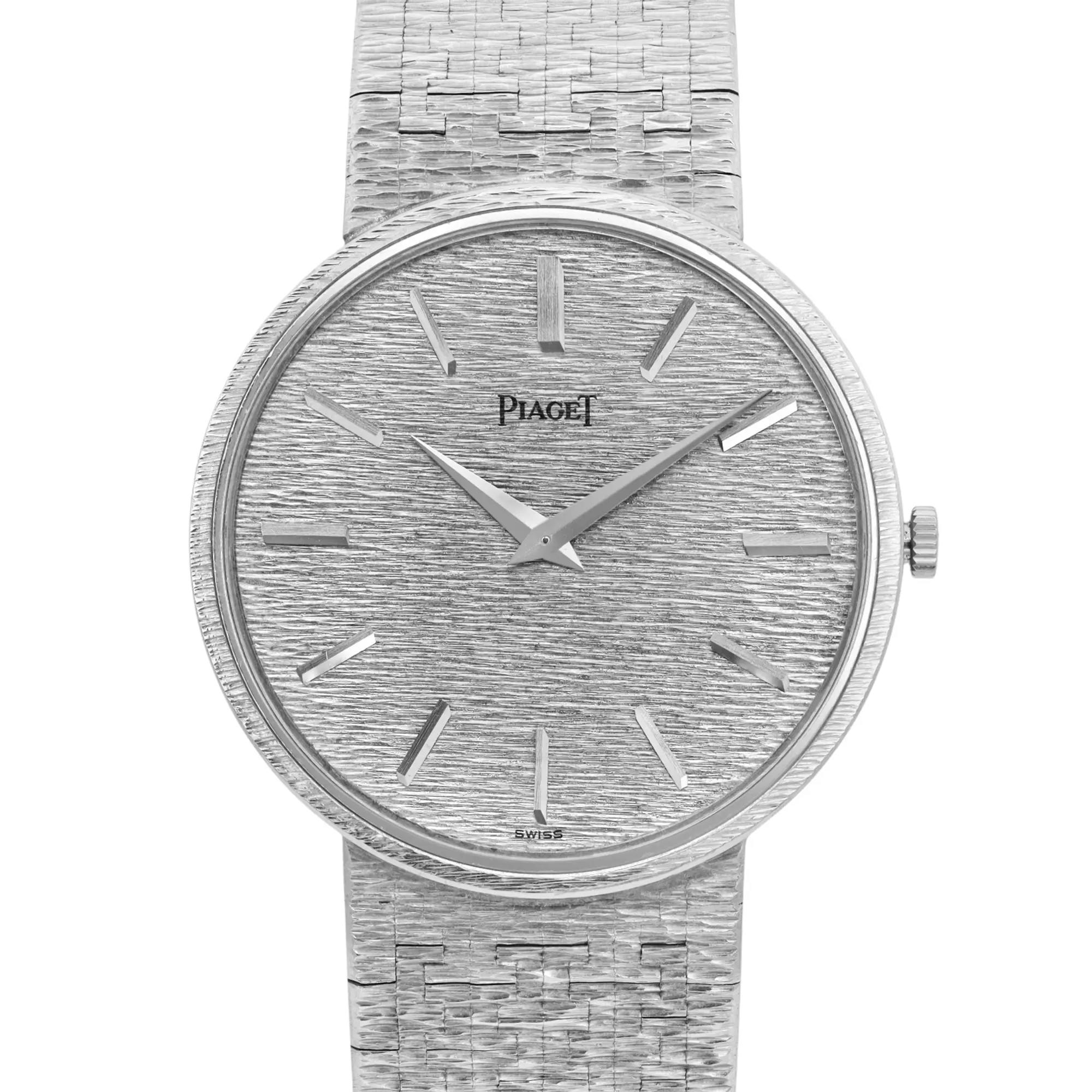 Up Close Front Facing Picture Of Piaget 9643 A6 White Gold Watch Pre Owned Condition