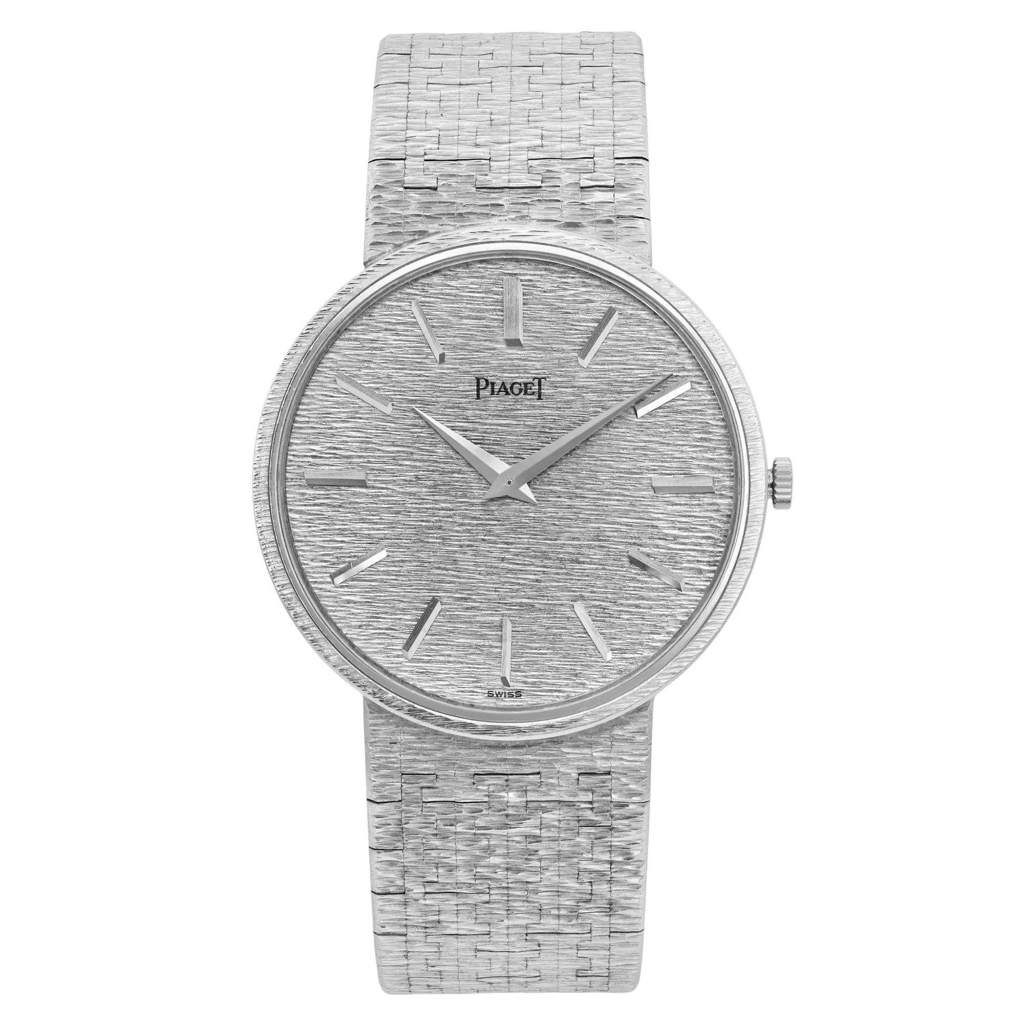 Front Full View Of Piaget 9643 A6 White Gold Watch Pre Owned Condition Good