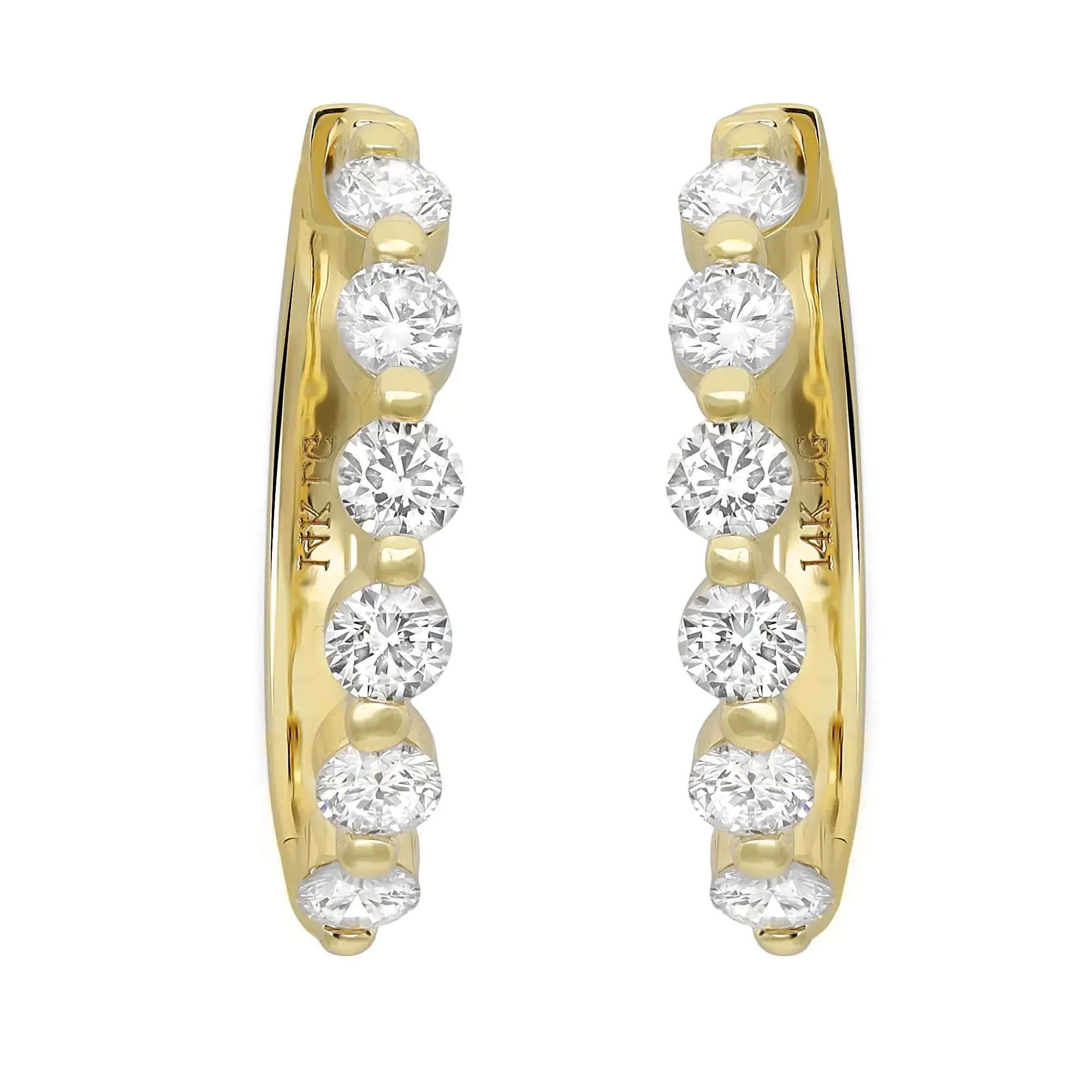 Round Cut Six Stone Lab Grown Diamond Huggie Earrings 14K Yellow Gold 1.08Cttw