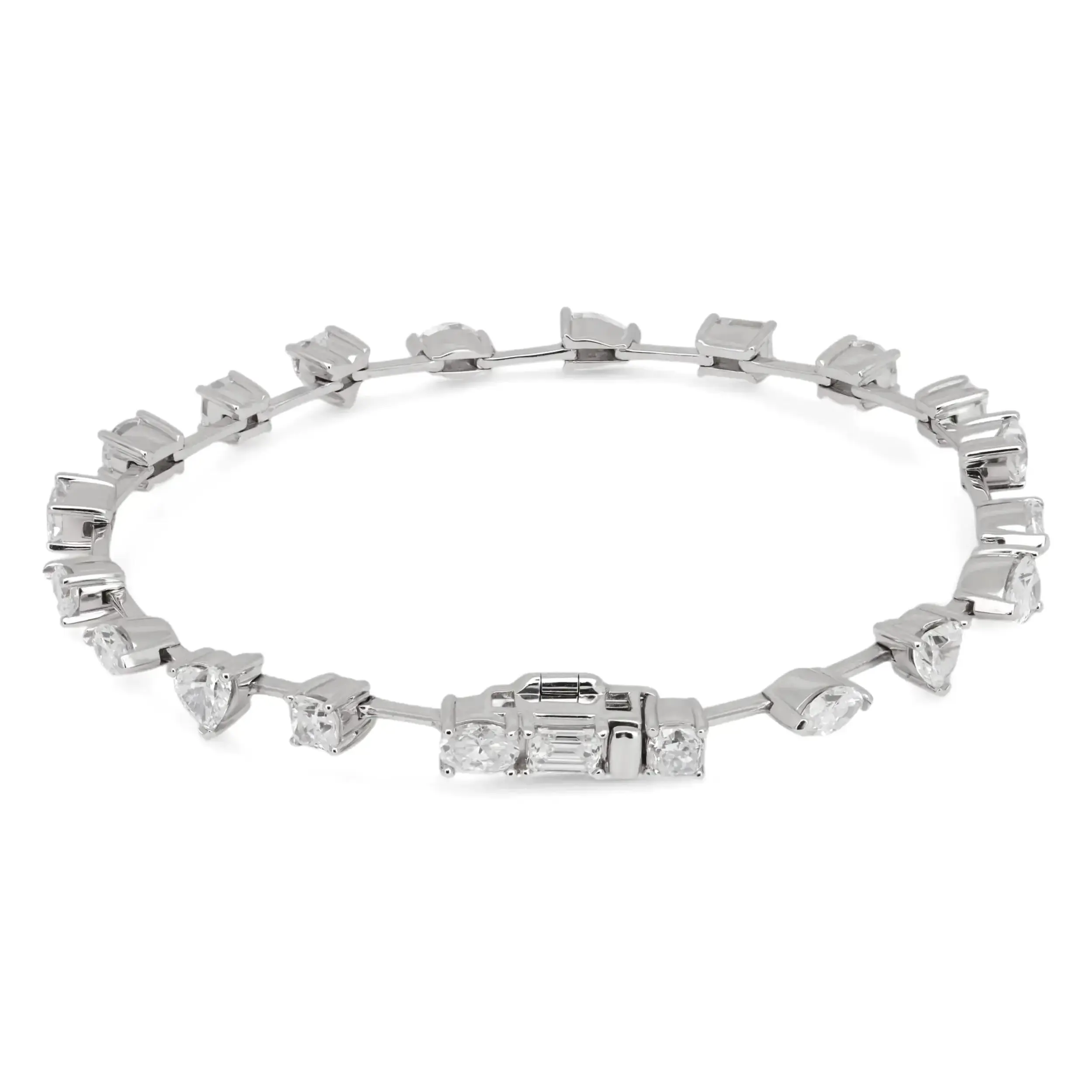 Multi Shape Lab Grown Diamond Fancy Tennis Bracelet 14K White Gold 4.54Cttw