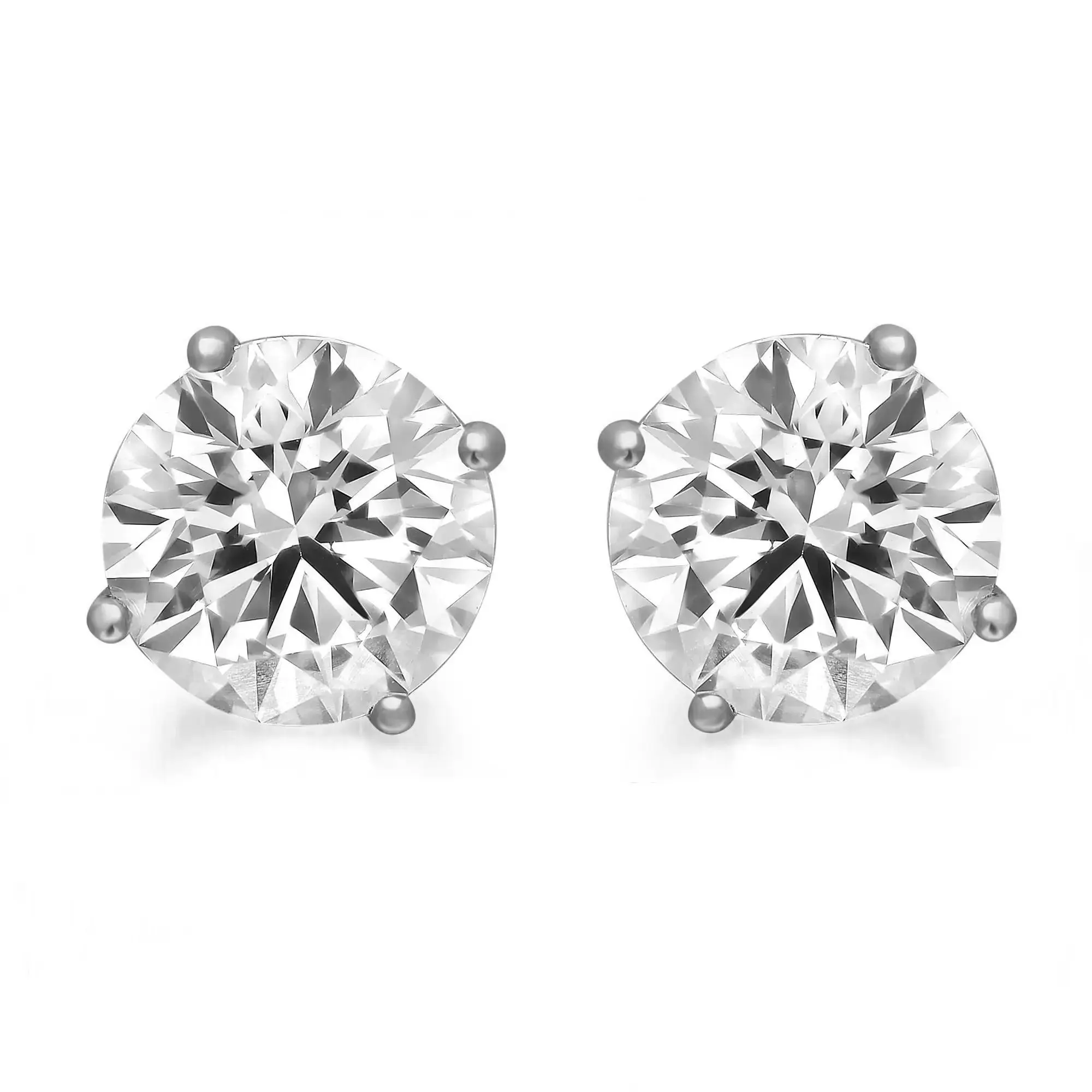 Four Prong Round Lab Grown Diamond Stud Earrings 14K White Gold 3.12Cttw